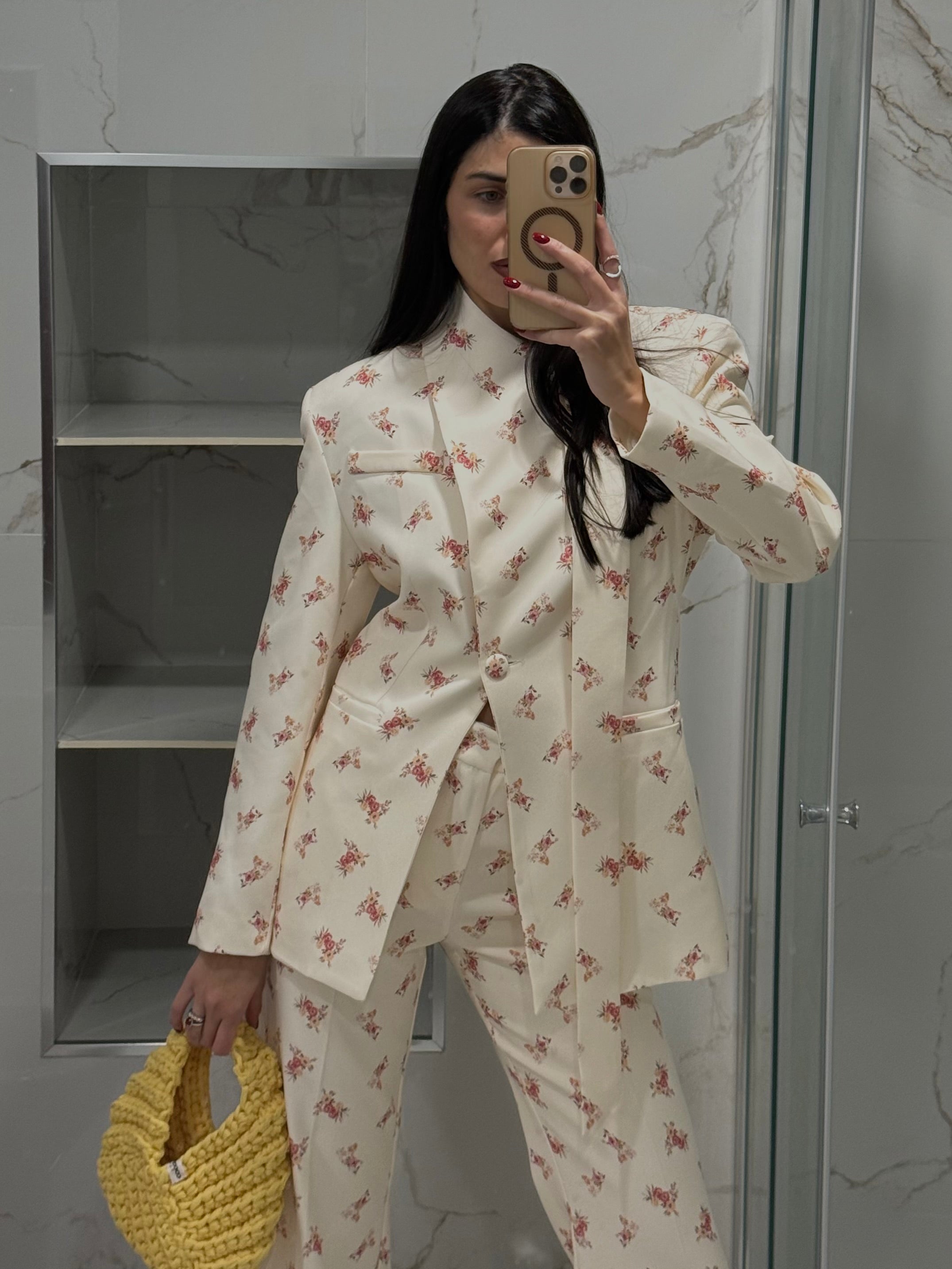 Blazer fiori lumina panna