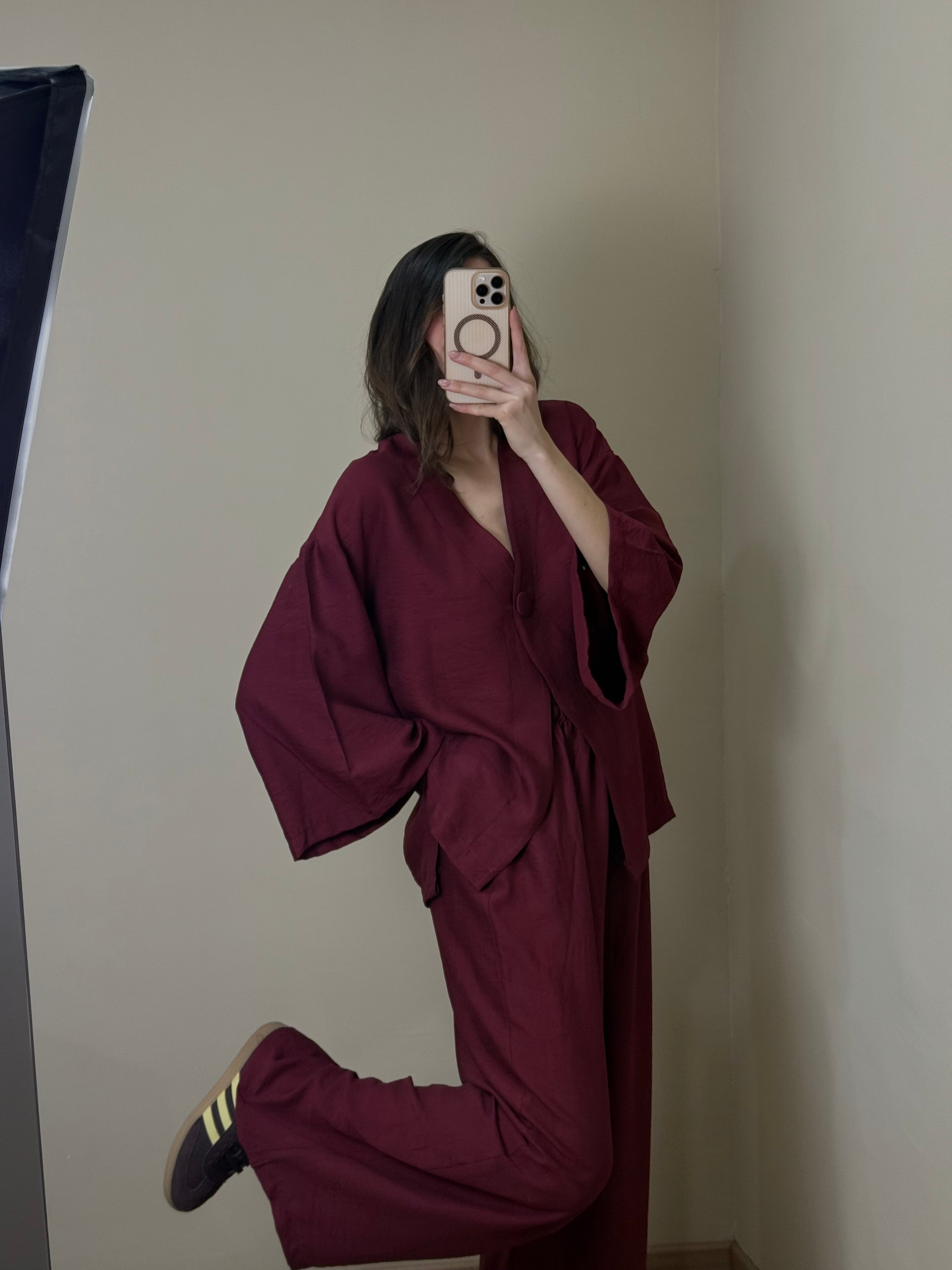 Coordinato misto lino bordeaux - LadyB Shop Online