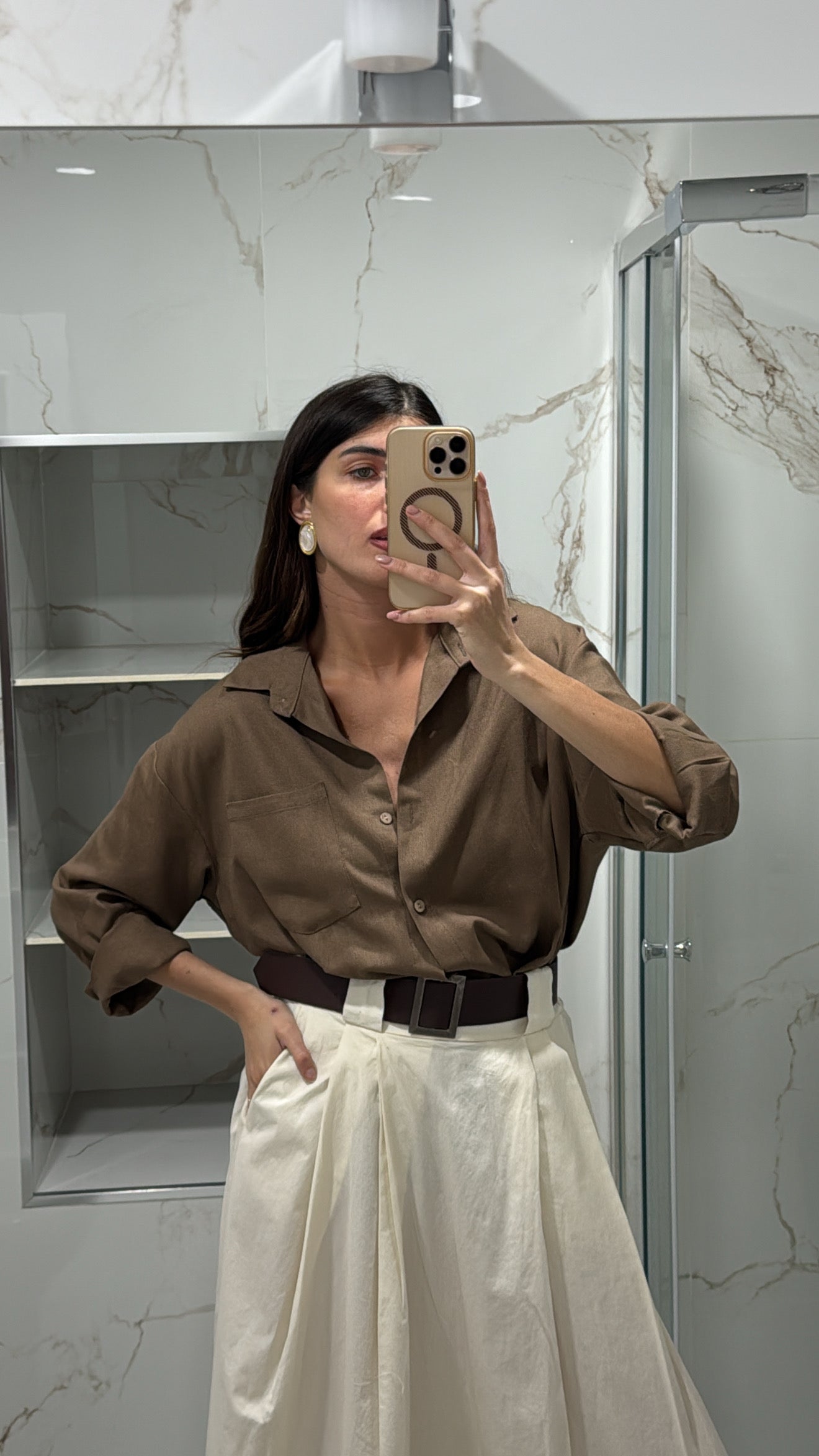Camicia in lino marrone - LadyB Shop Online