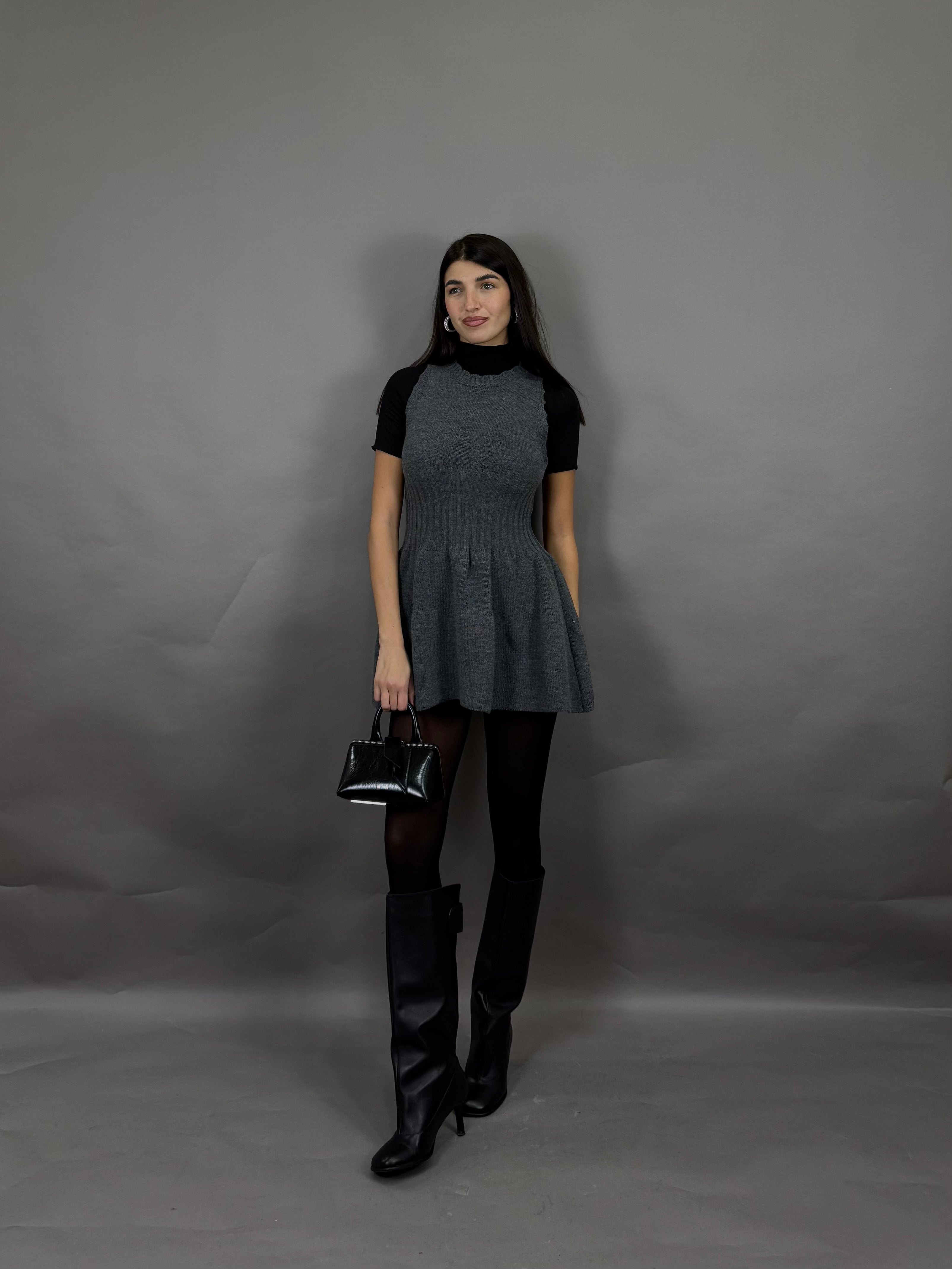 Dress lana rasata grigio