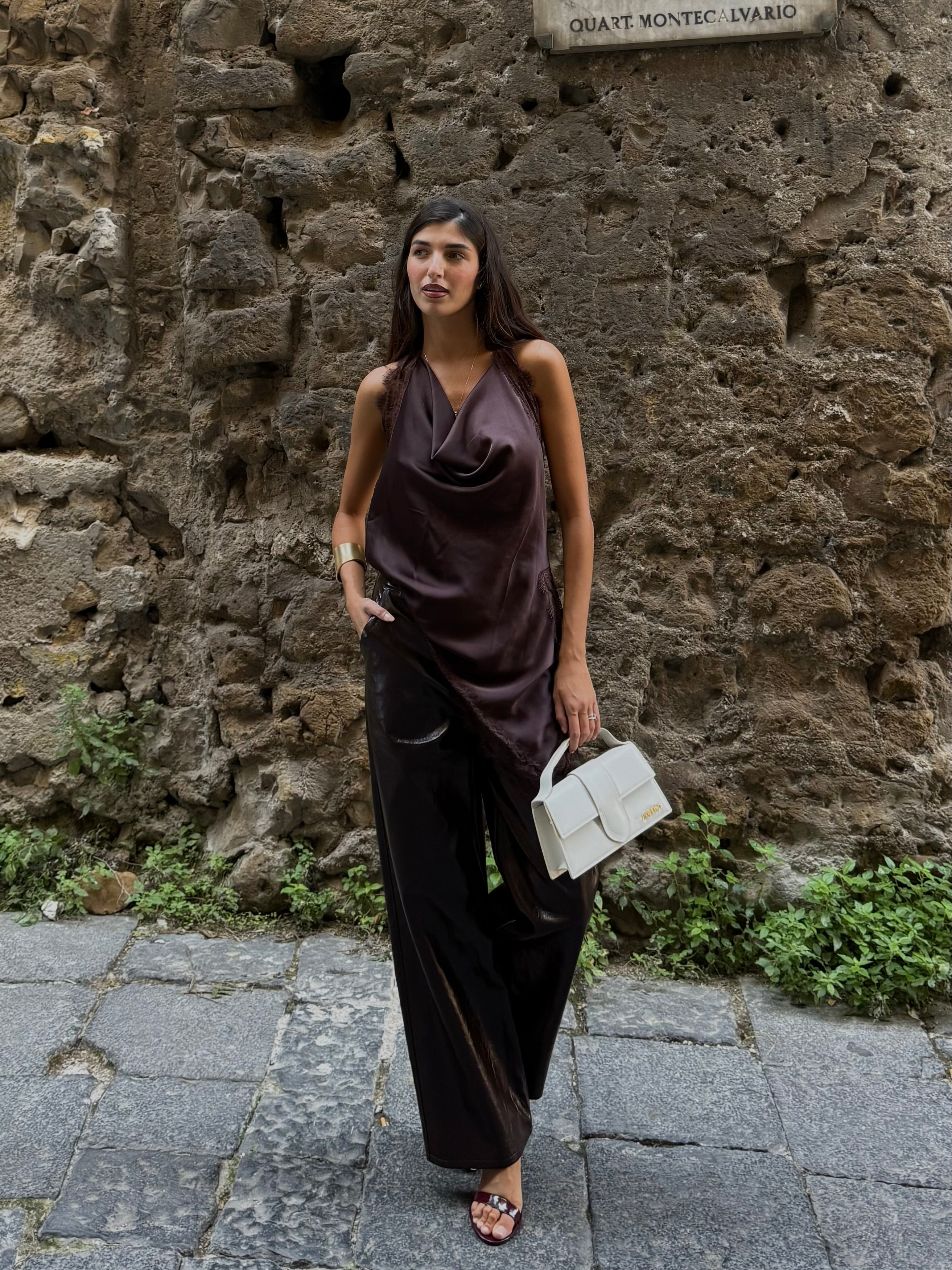 Pantalone ecopelle cioccolato