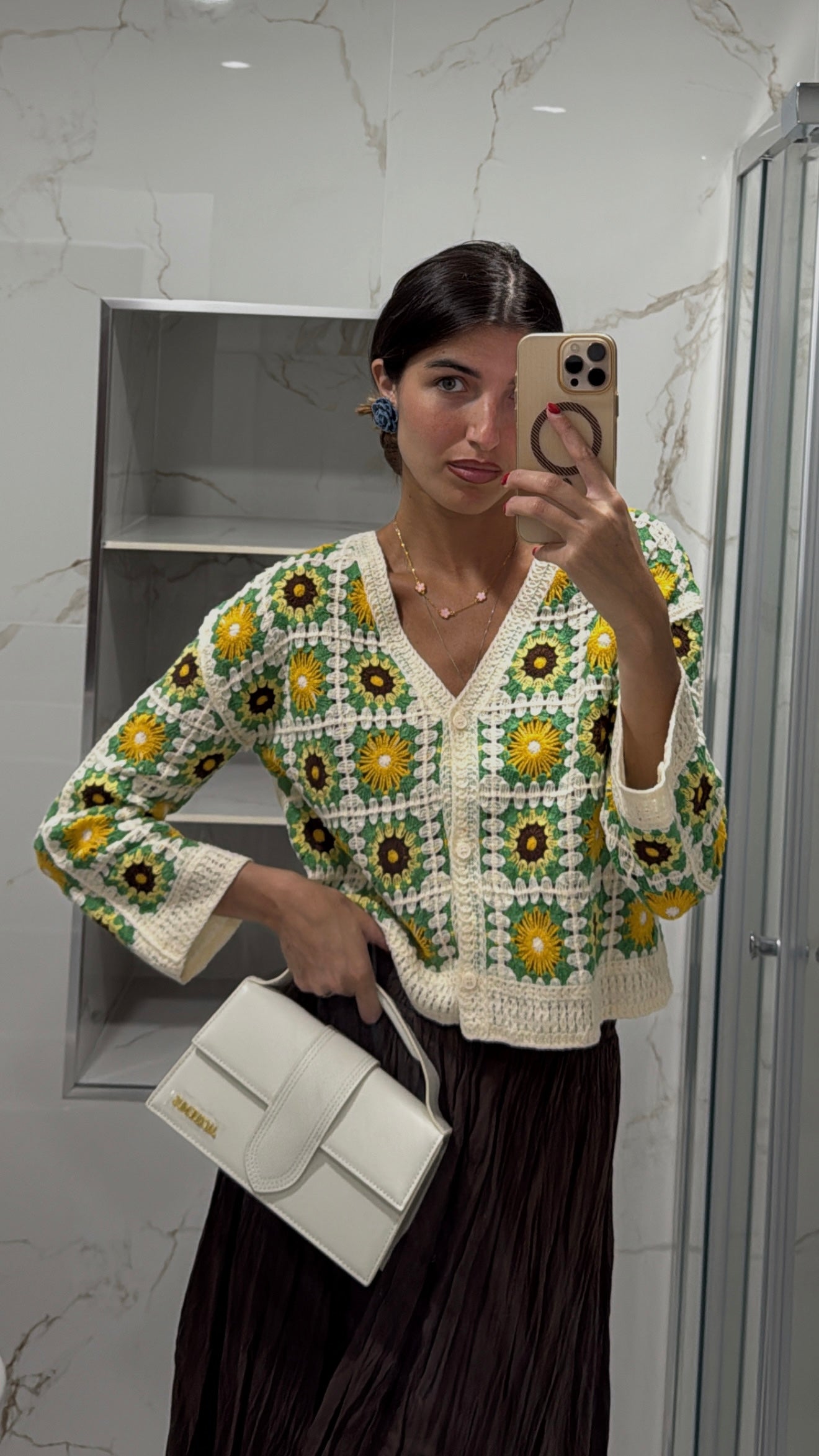 Cardigan in filo traforato verde - LadyB Shop Online