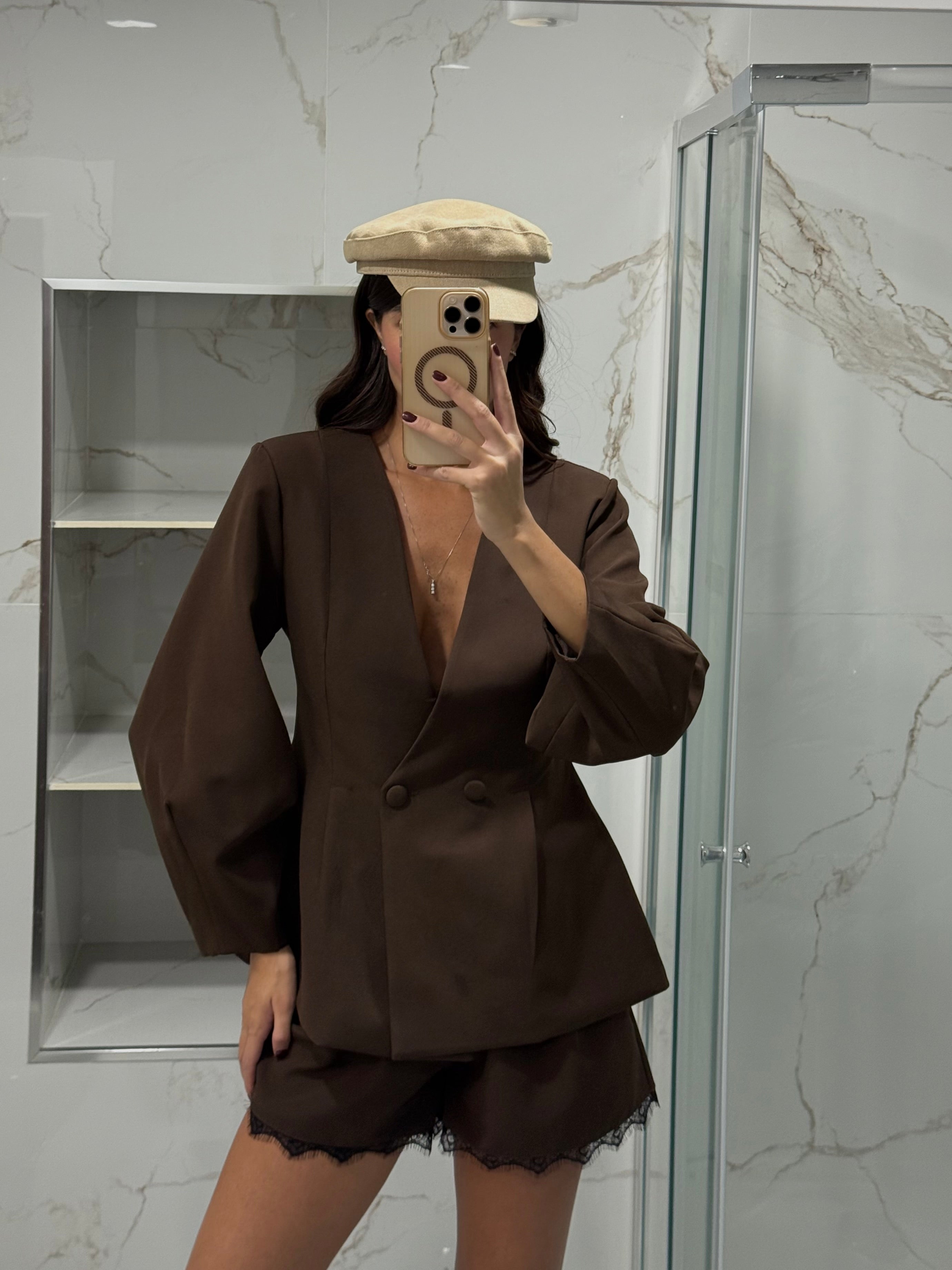 Blazer manica sbuffo marrone