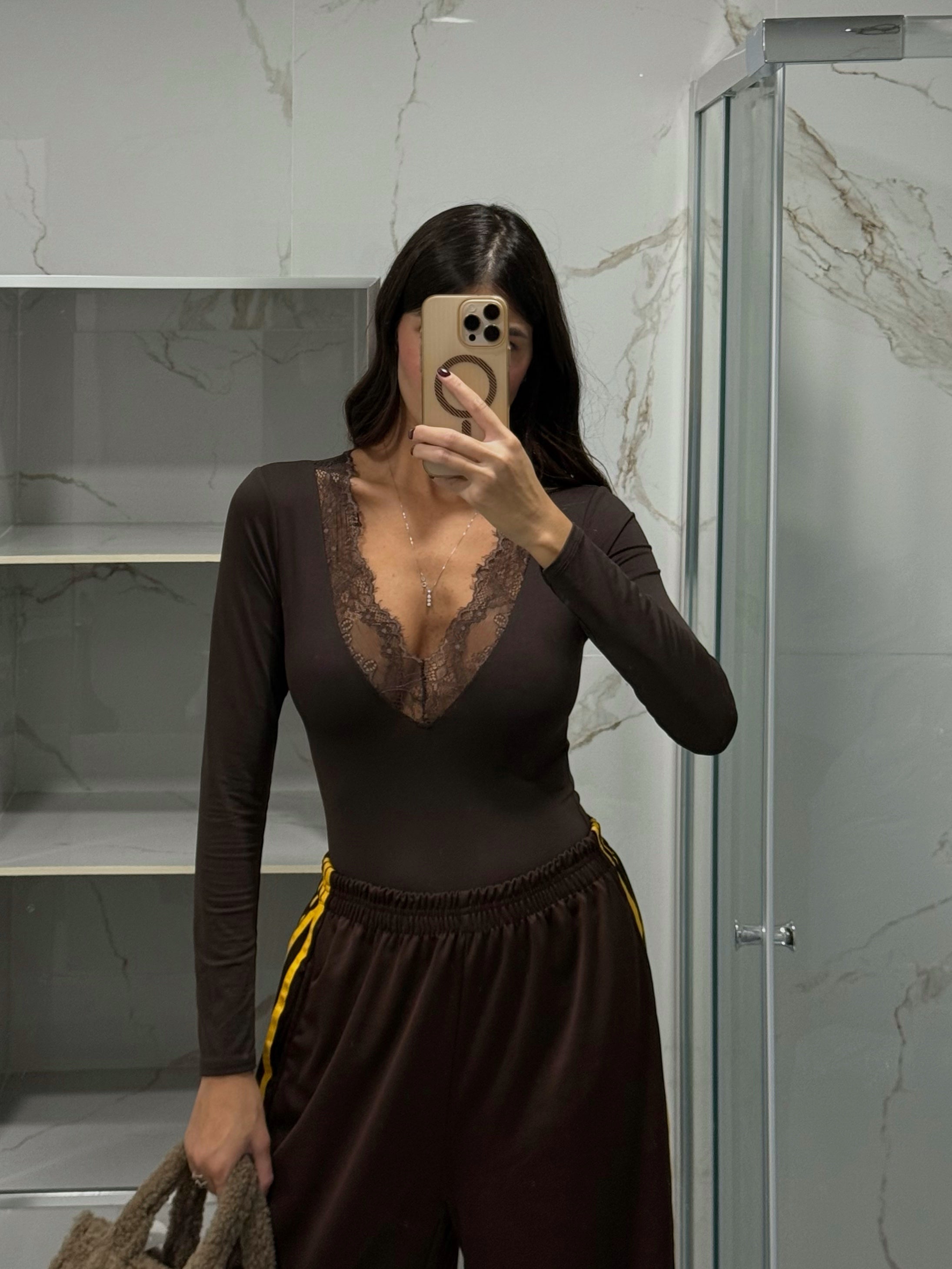 Body modellante pizzo marrone