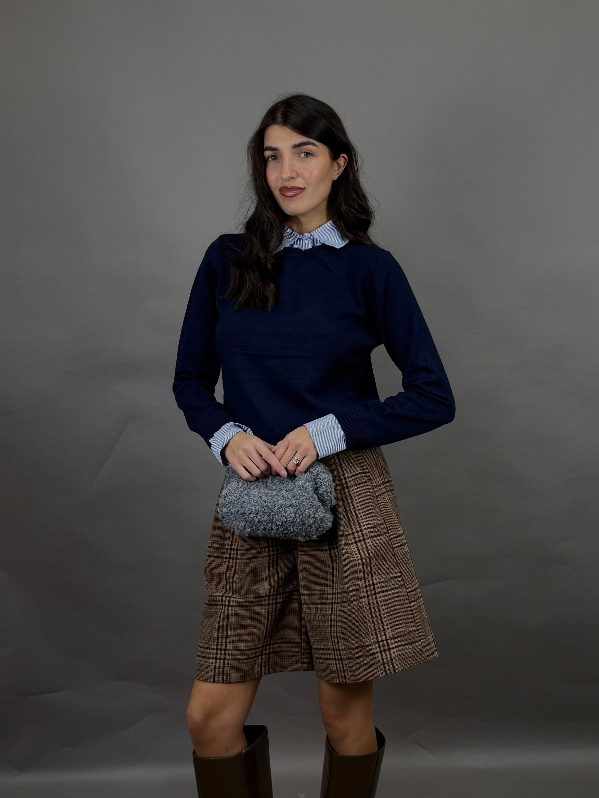 Maglione camicia fake blu