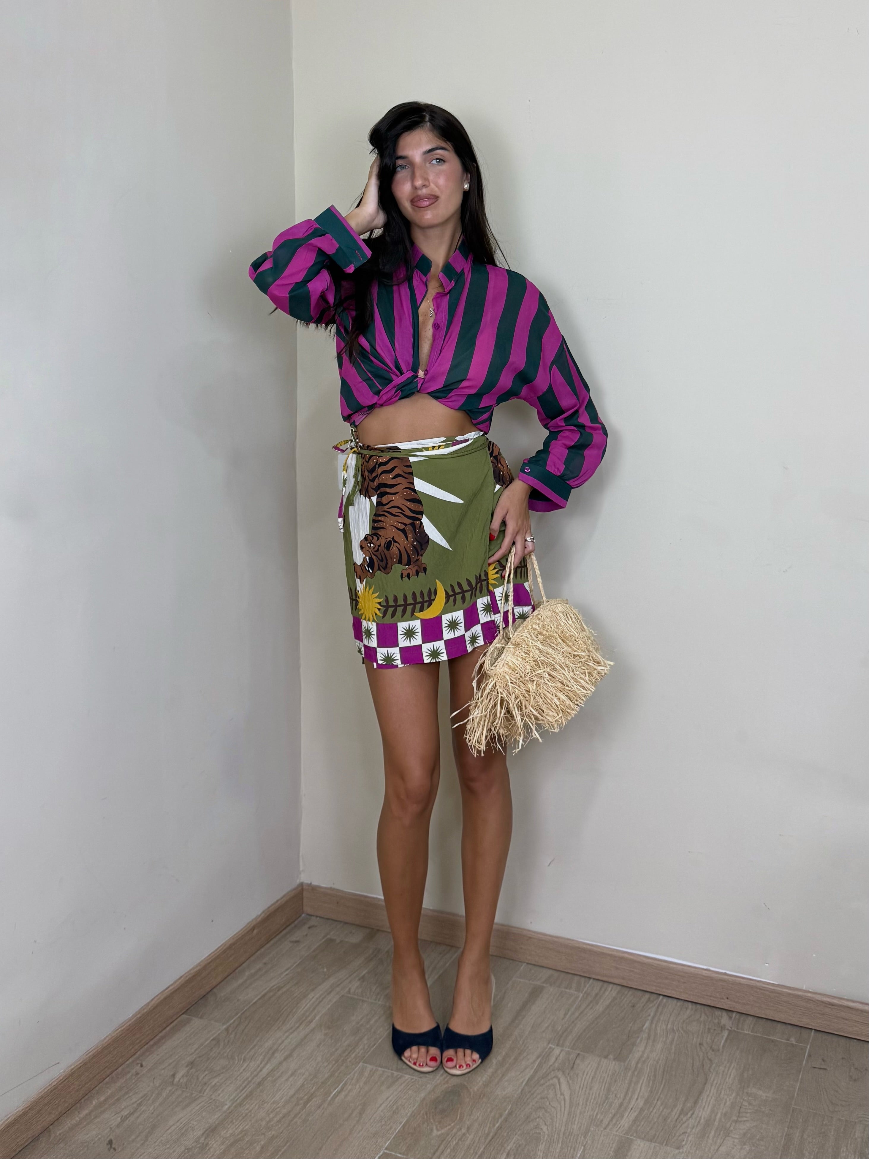 Gonna pareo tigre verde e viola