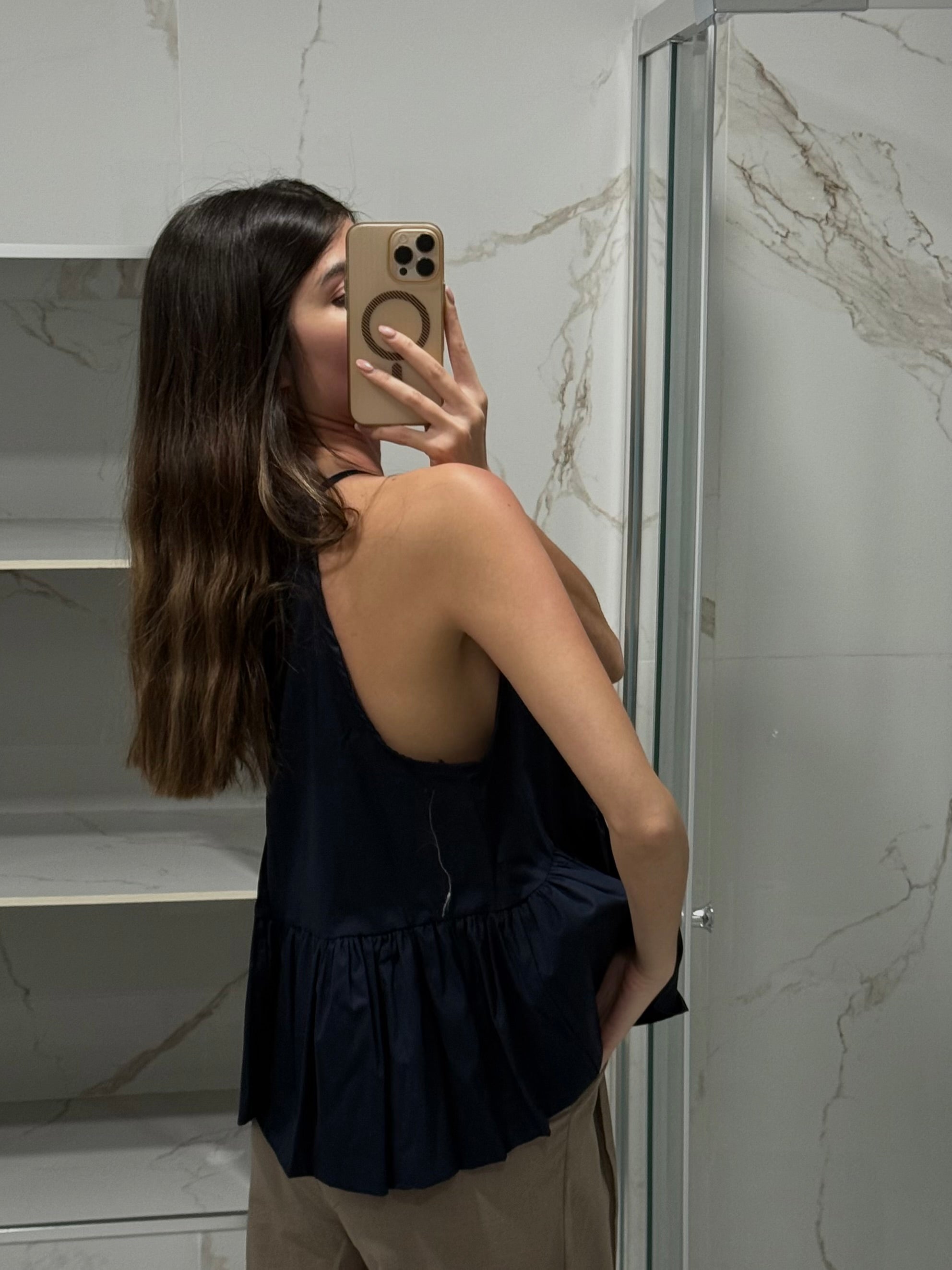 Blusa in cotone blu