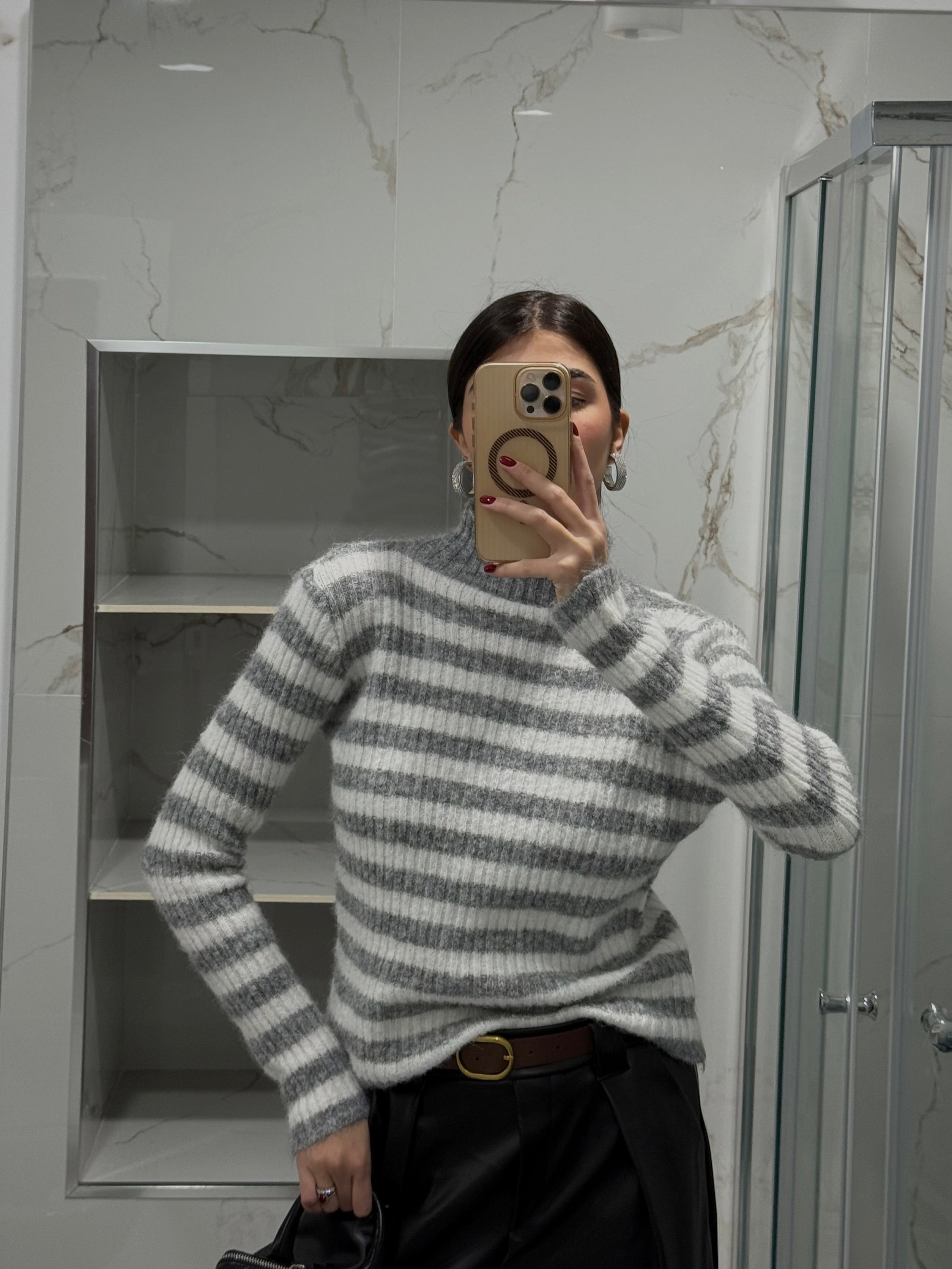 Maglione misto lana righe grigio