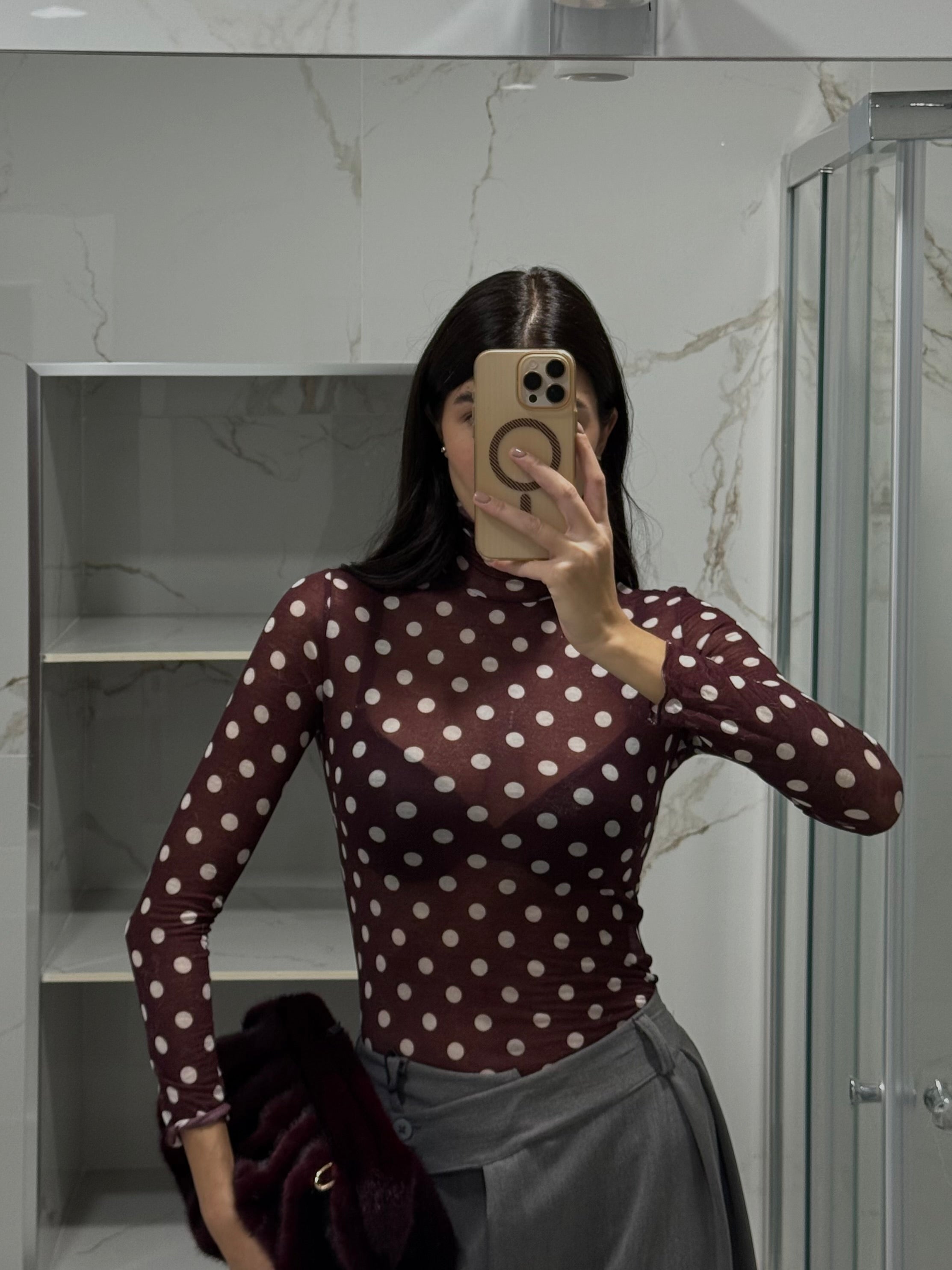 Maglia misto cachemire pois bordeaux