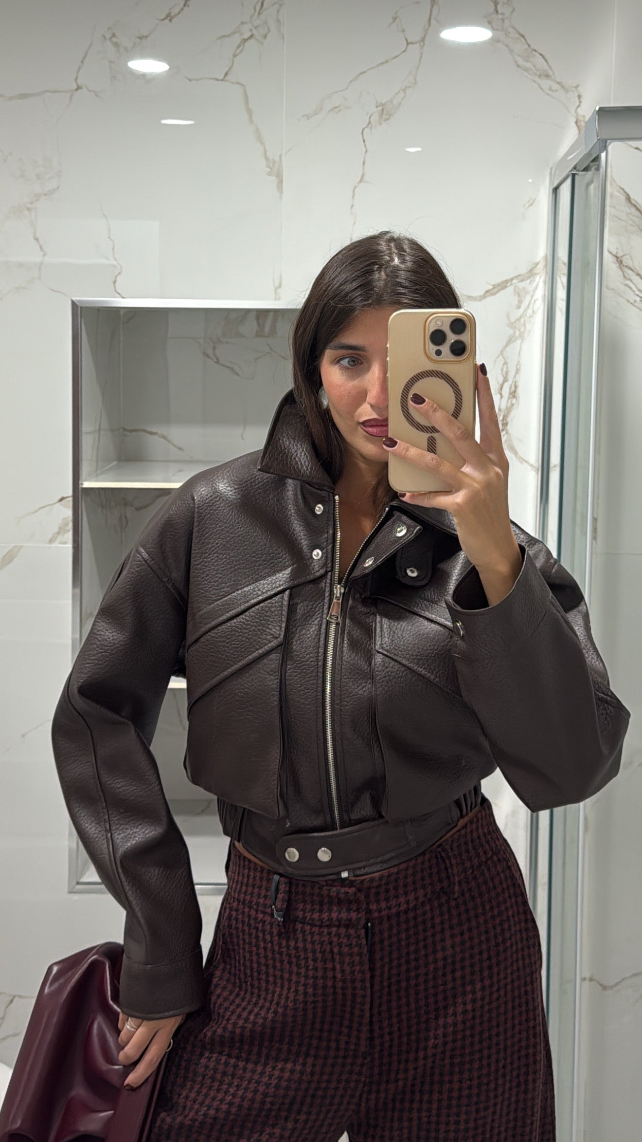 Bomber ecopelle marrone