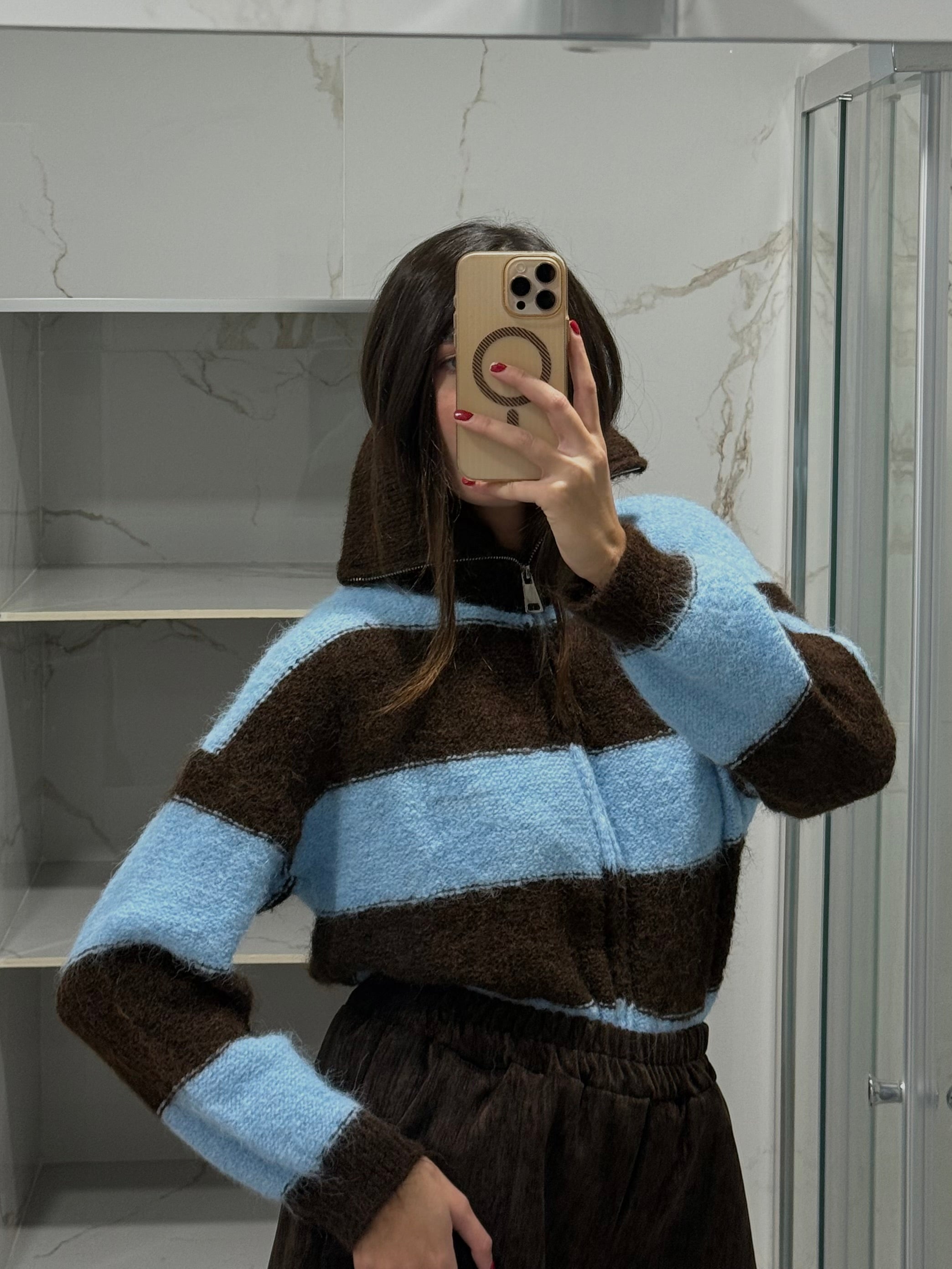 Cardigan righe azzurro