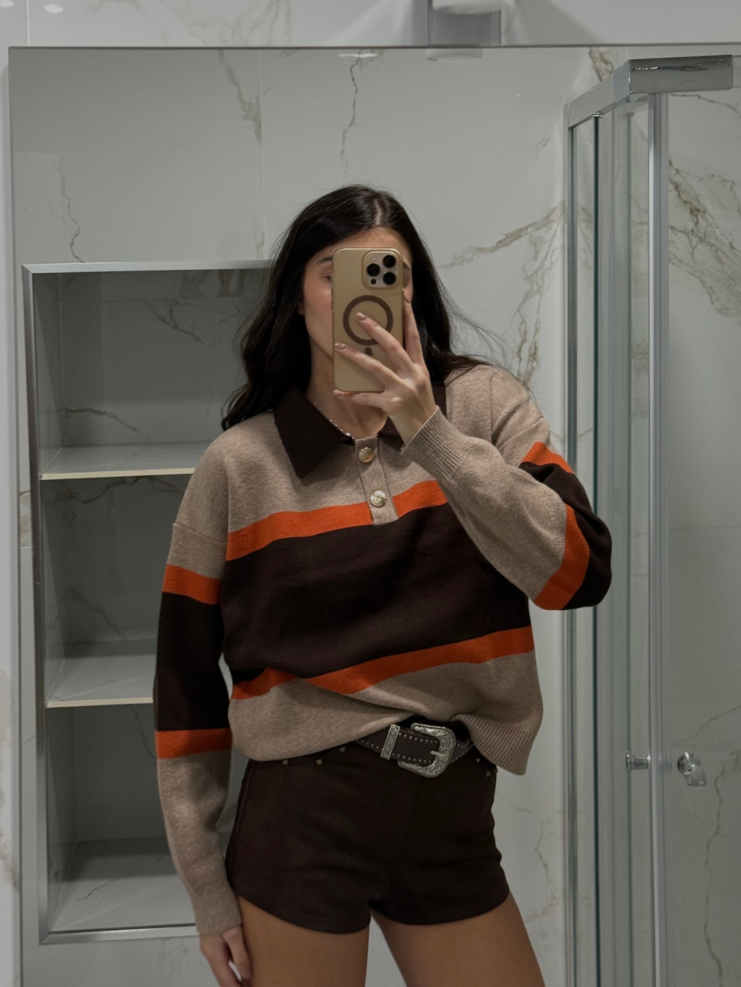 Maglione polo marrone