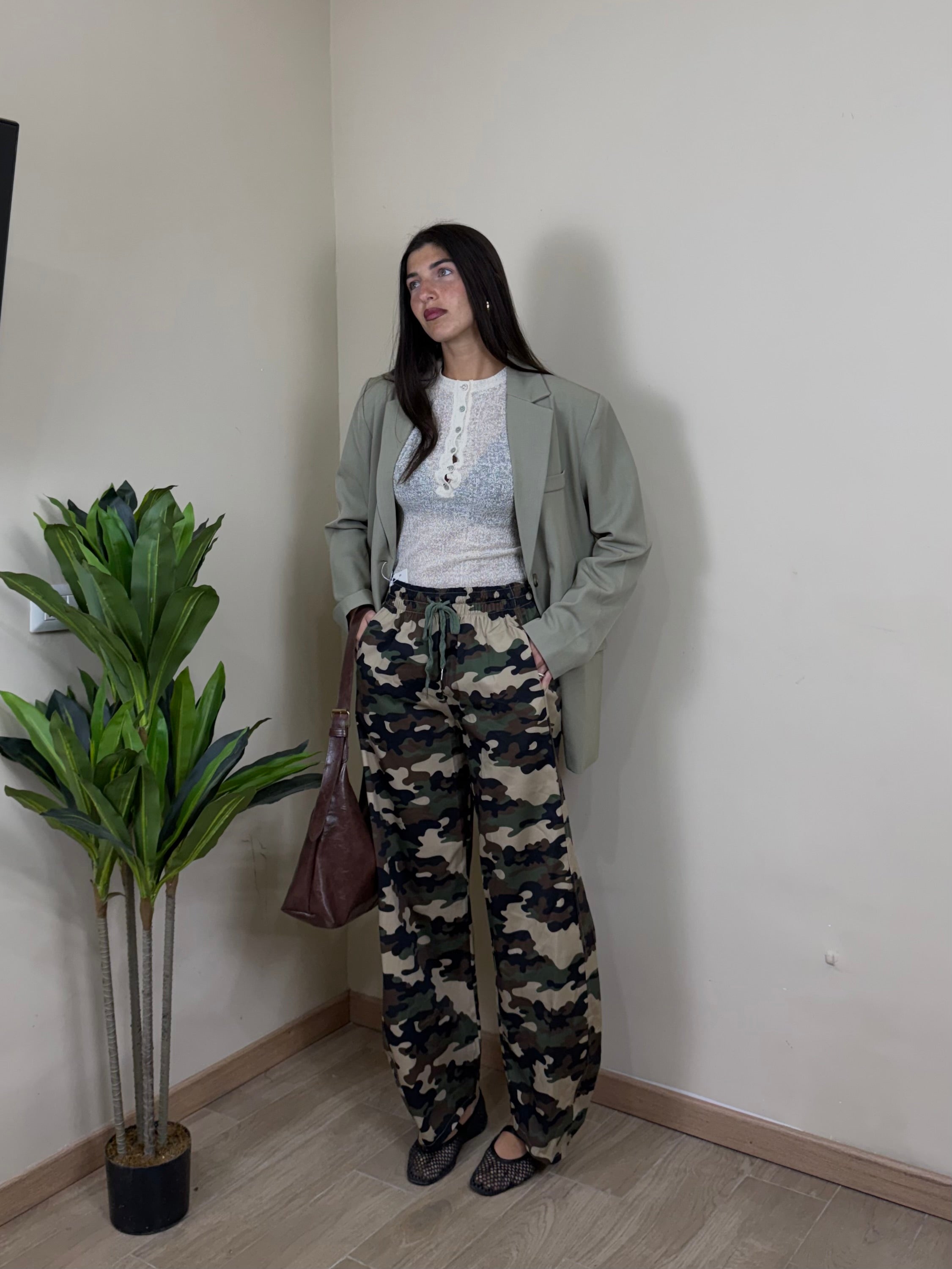 Pantalone in cotone mimetico