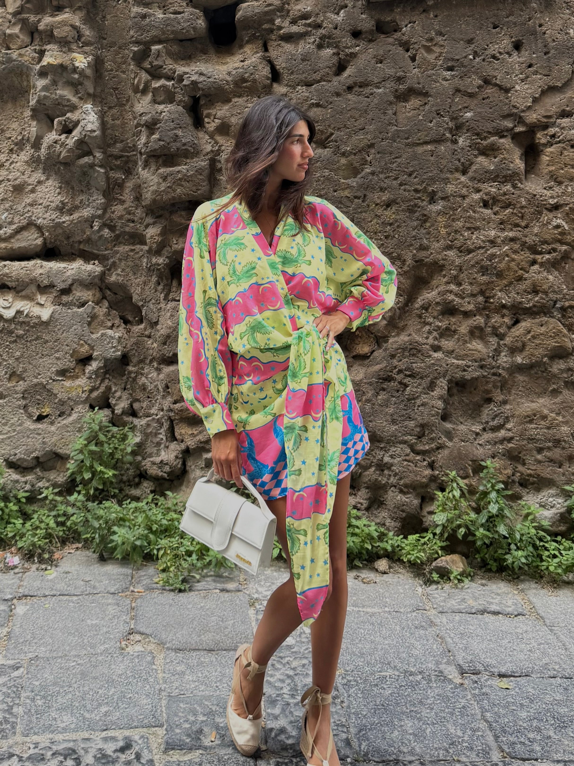 Dress Castiglione  verde e rosa - LadyB Shop Online