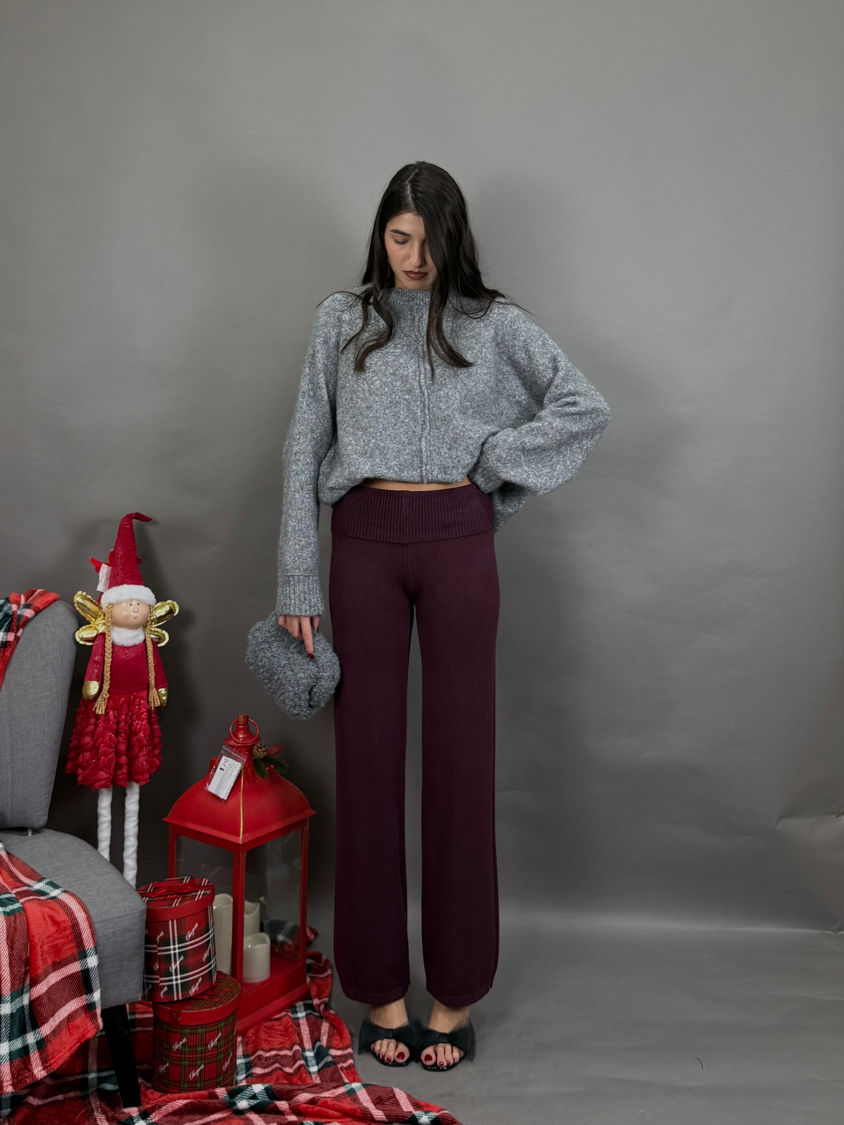 Pantalone lana rasata bordeaux