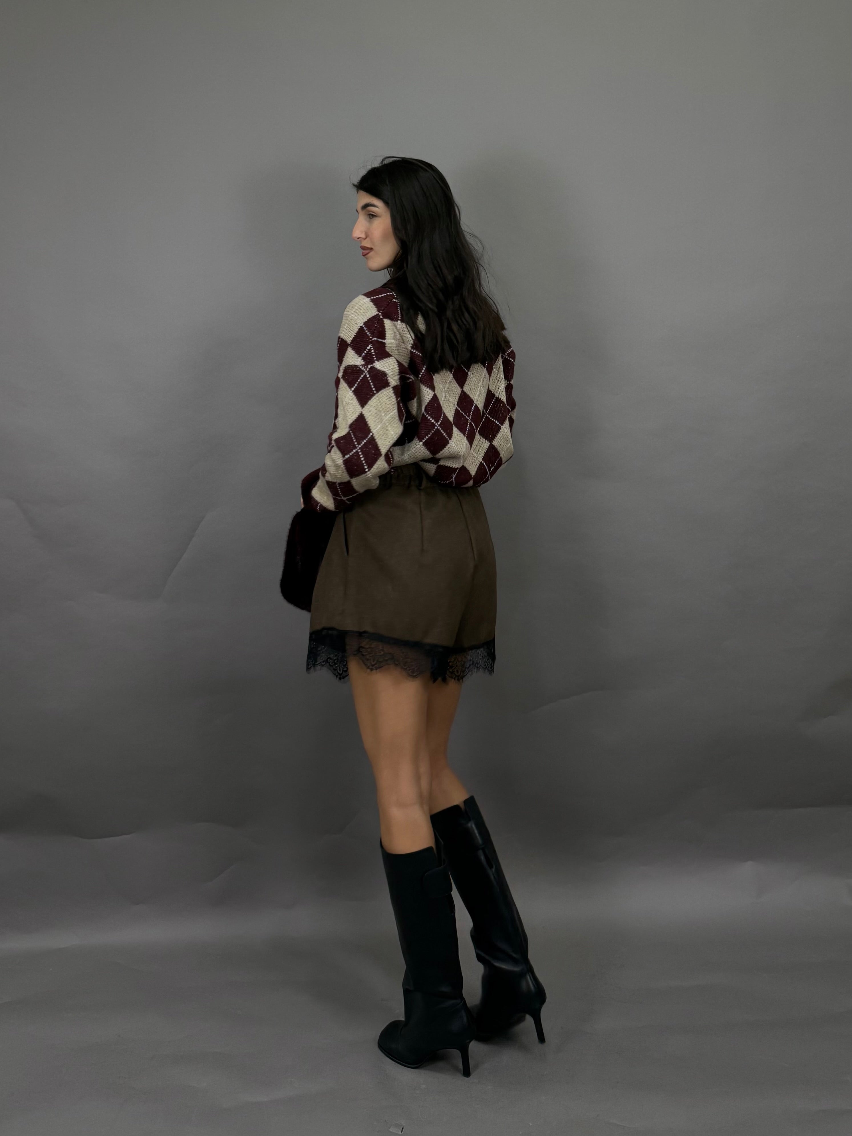 Shorts pizzo marrone