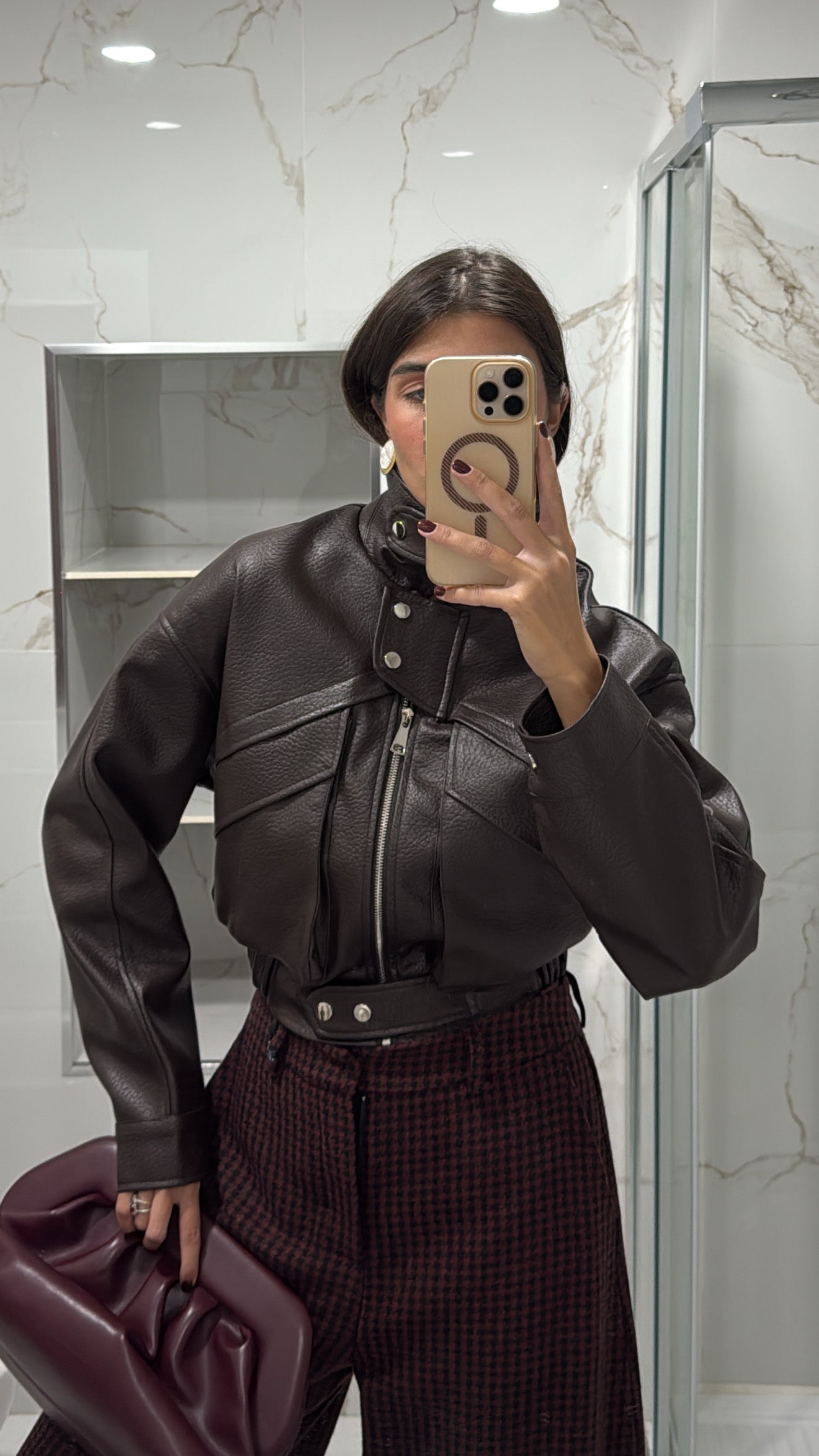 Bomber ecopelle marrone