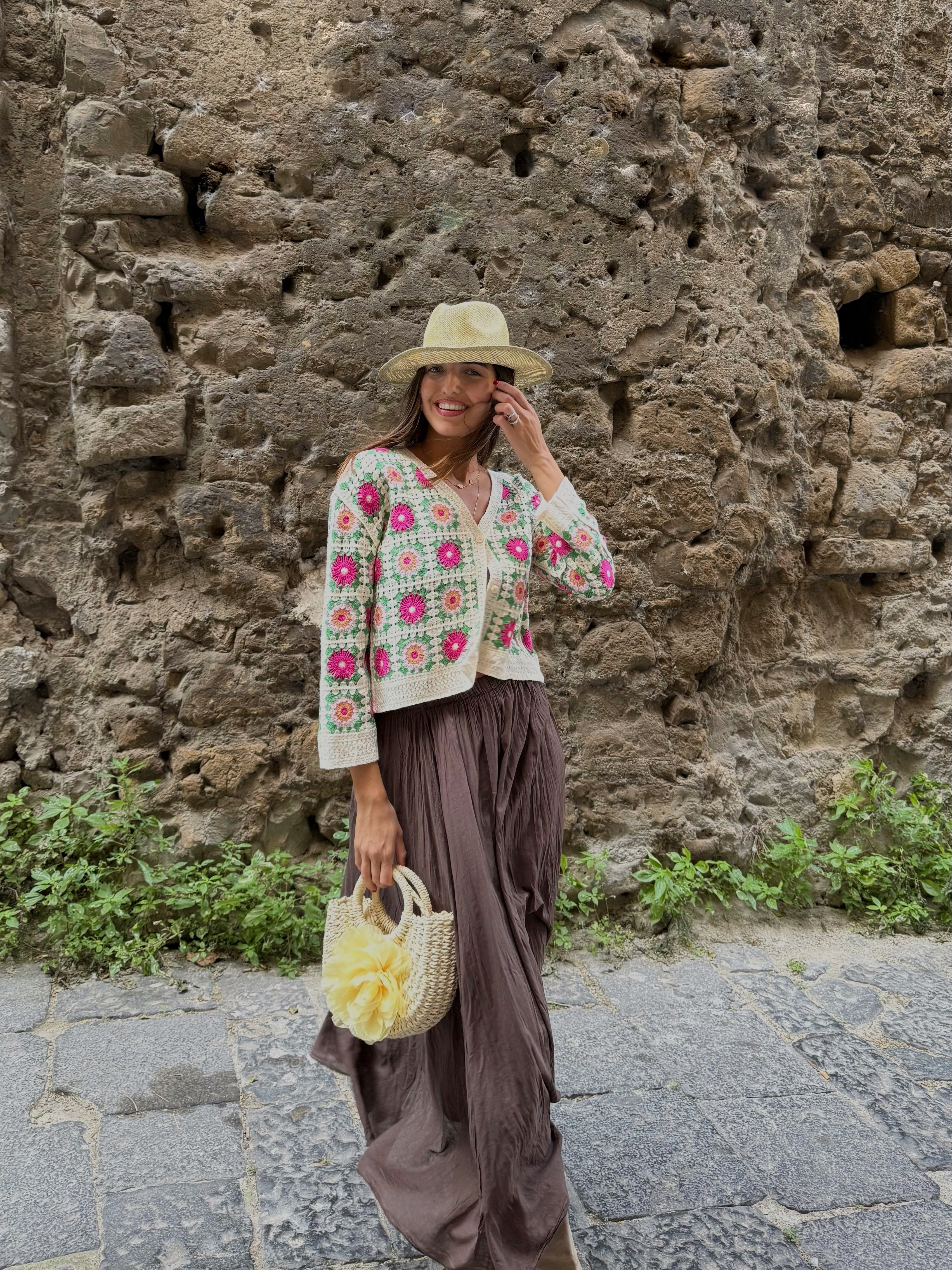 Cardigan in filo traforato rosa - LadyB Shop Online