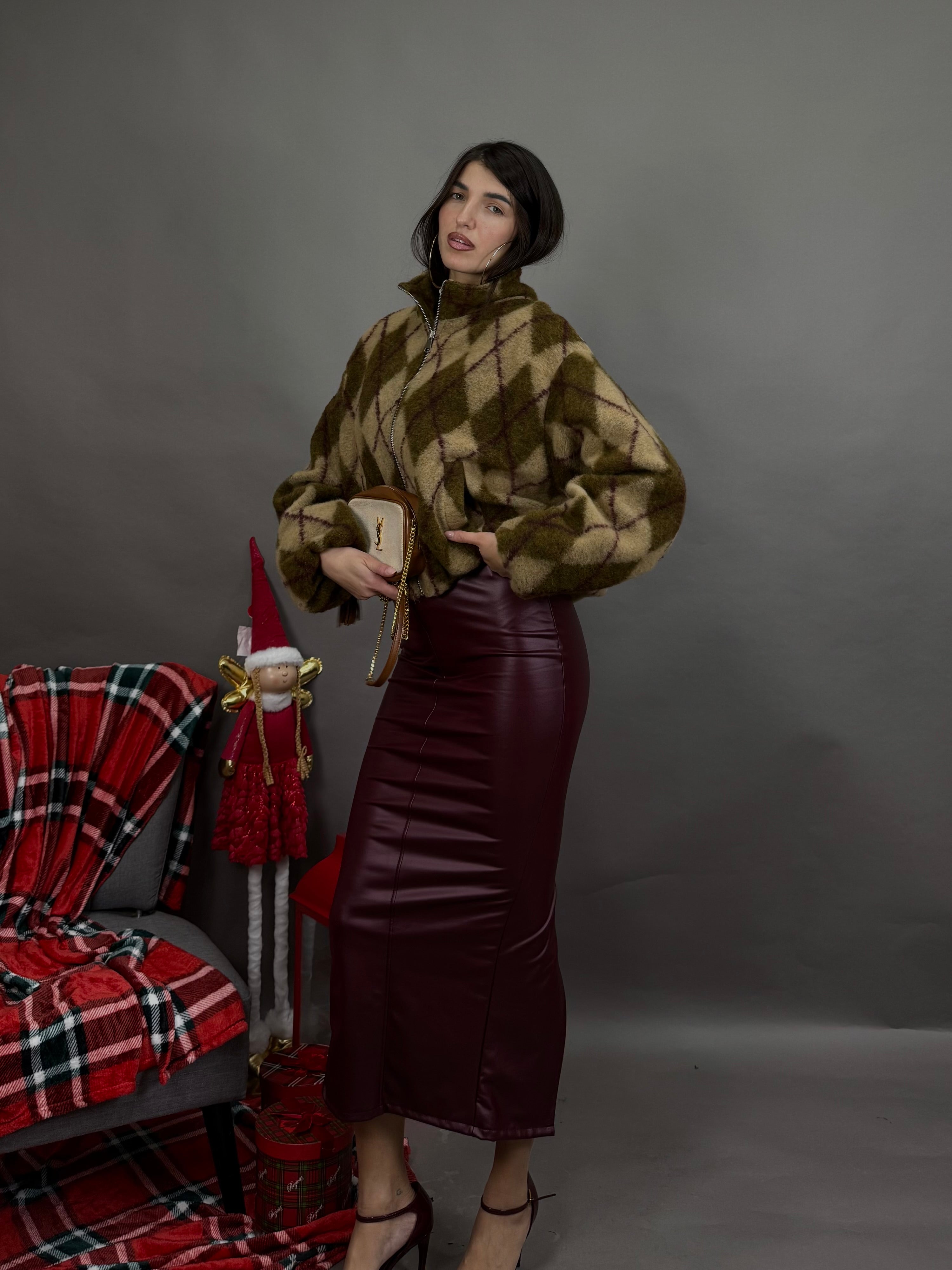 Gonna ecopelle bordeaux