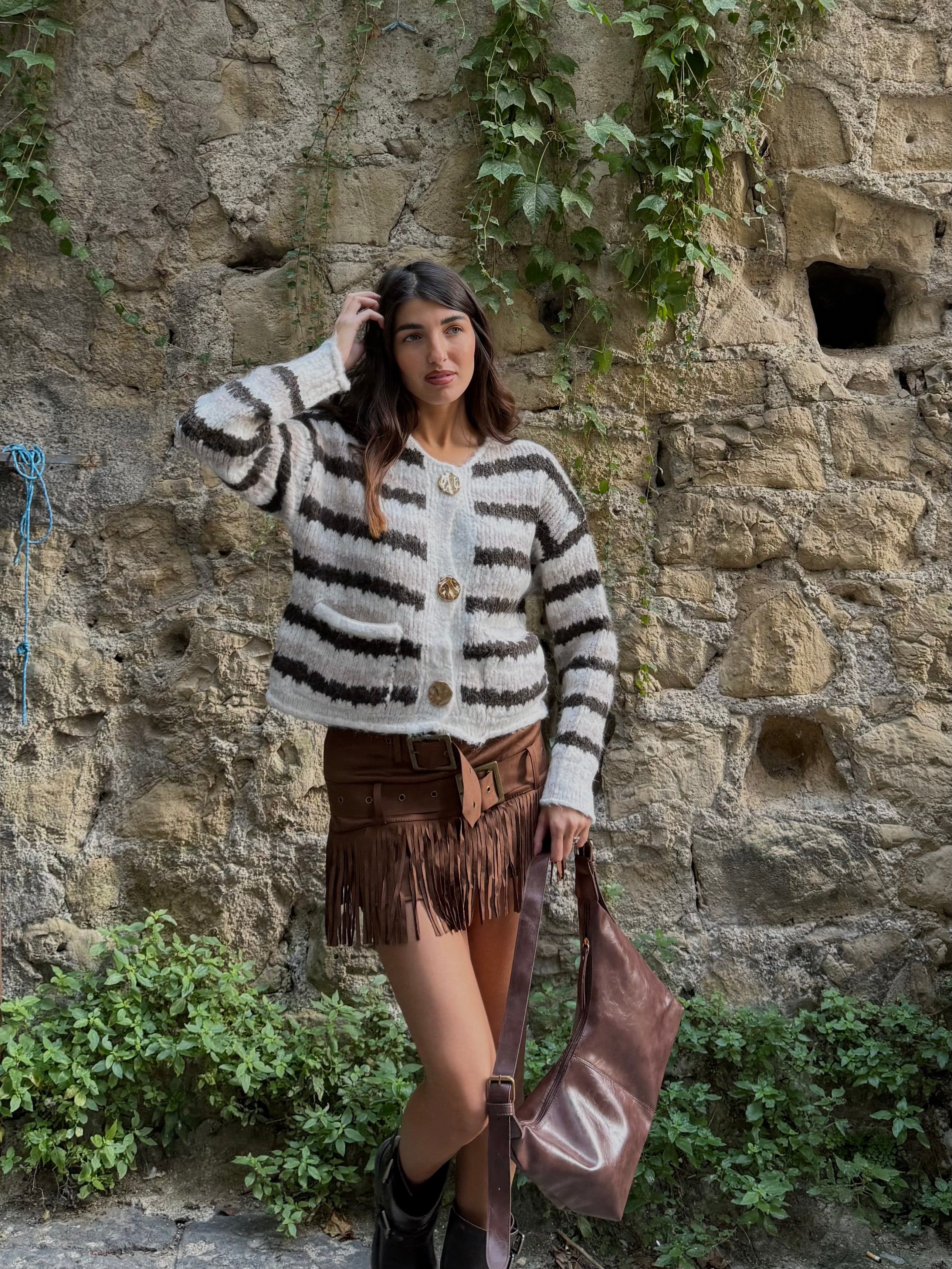Cardigan lana a righe