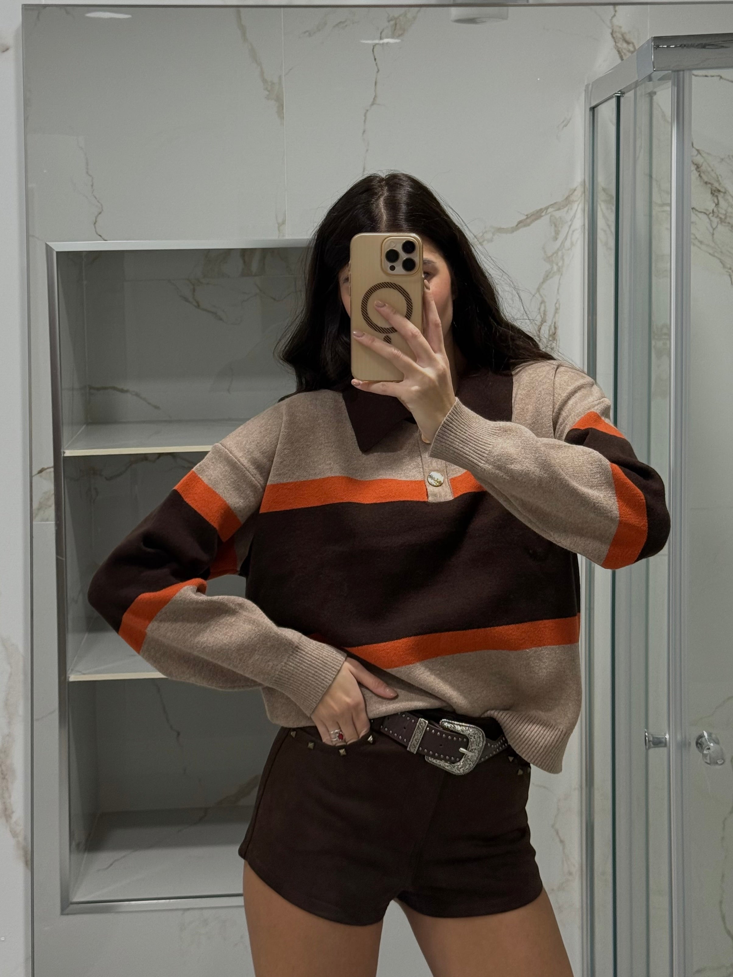 Maglione polo marrone