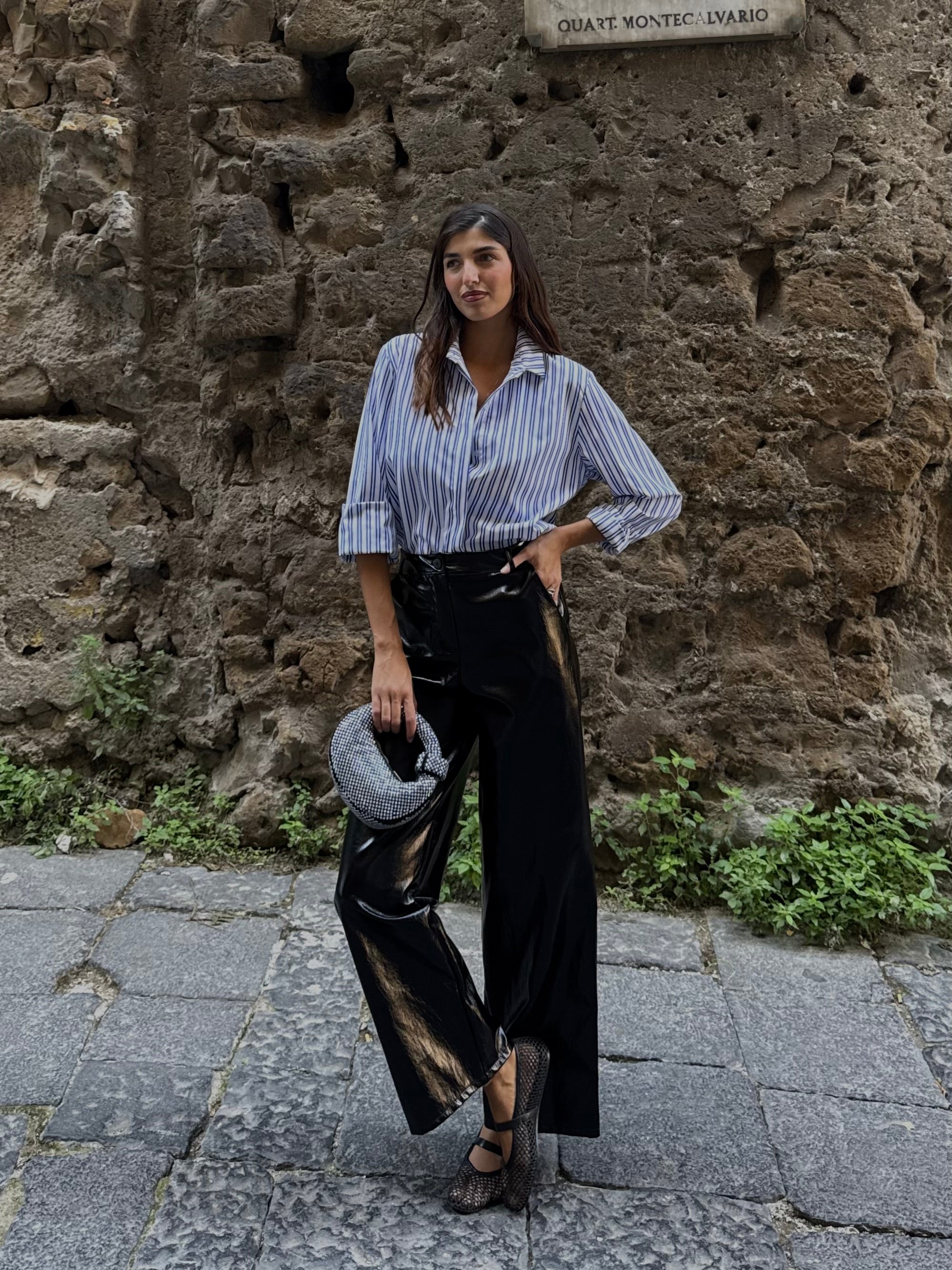 Pantalone ecopelle nero