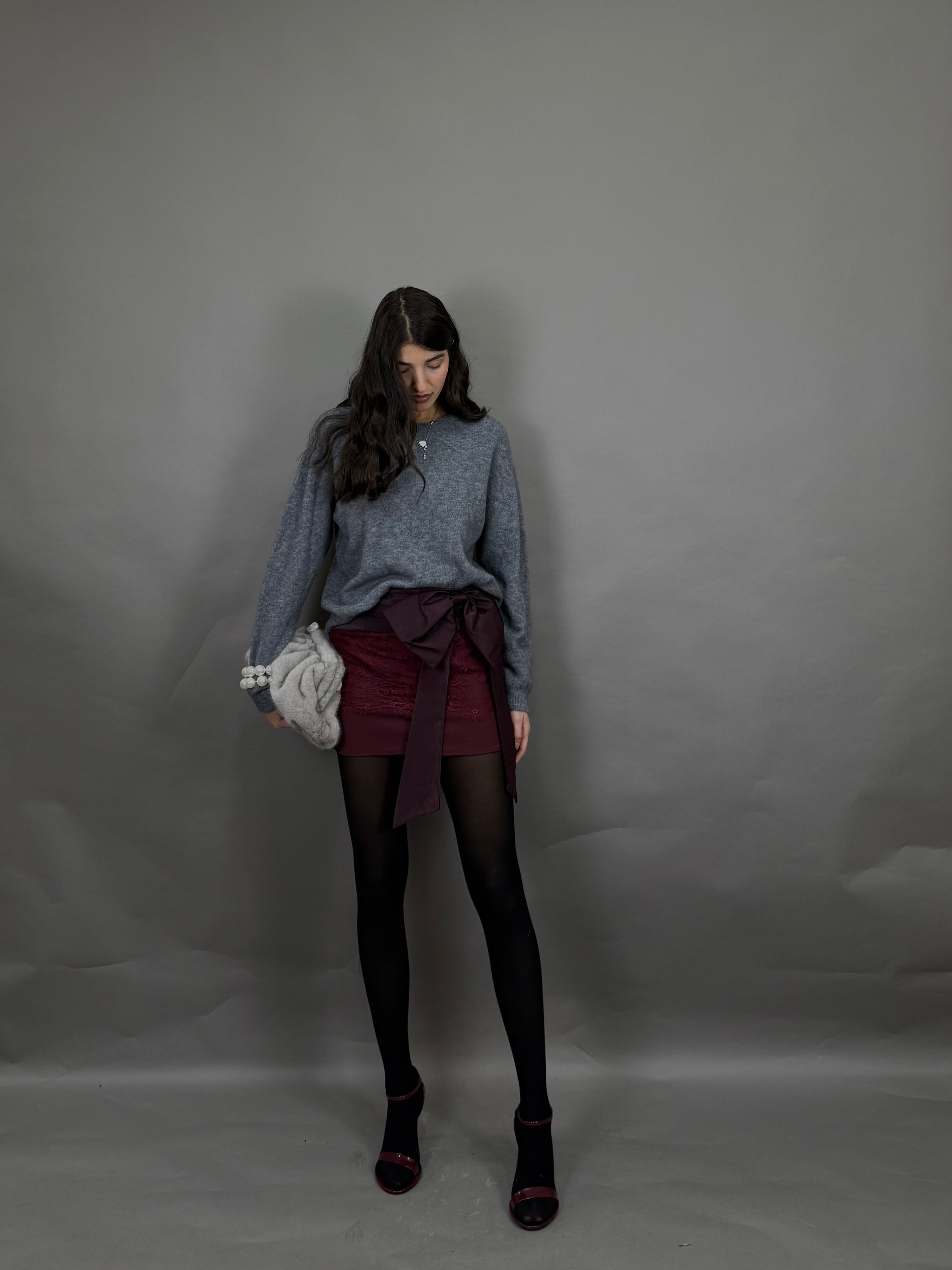 Gonna lumina fiocco bordeaux