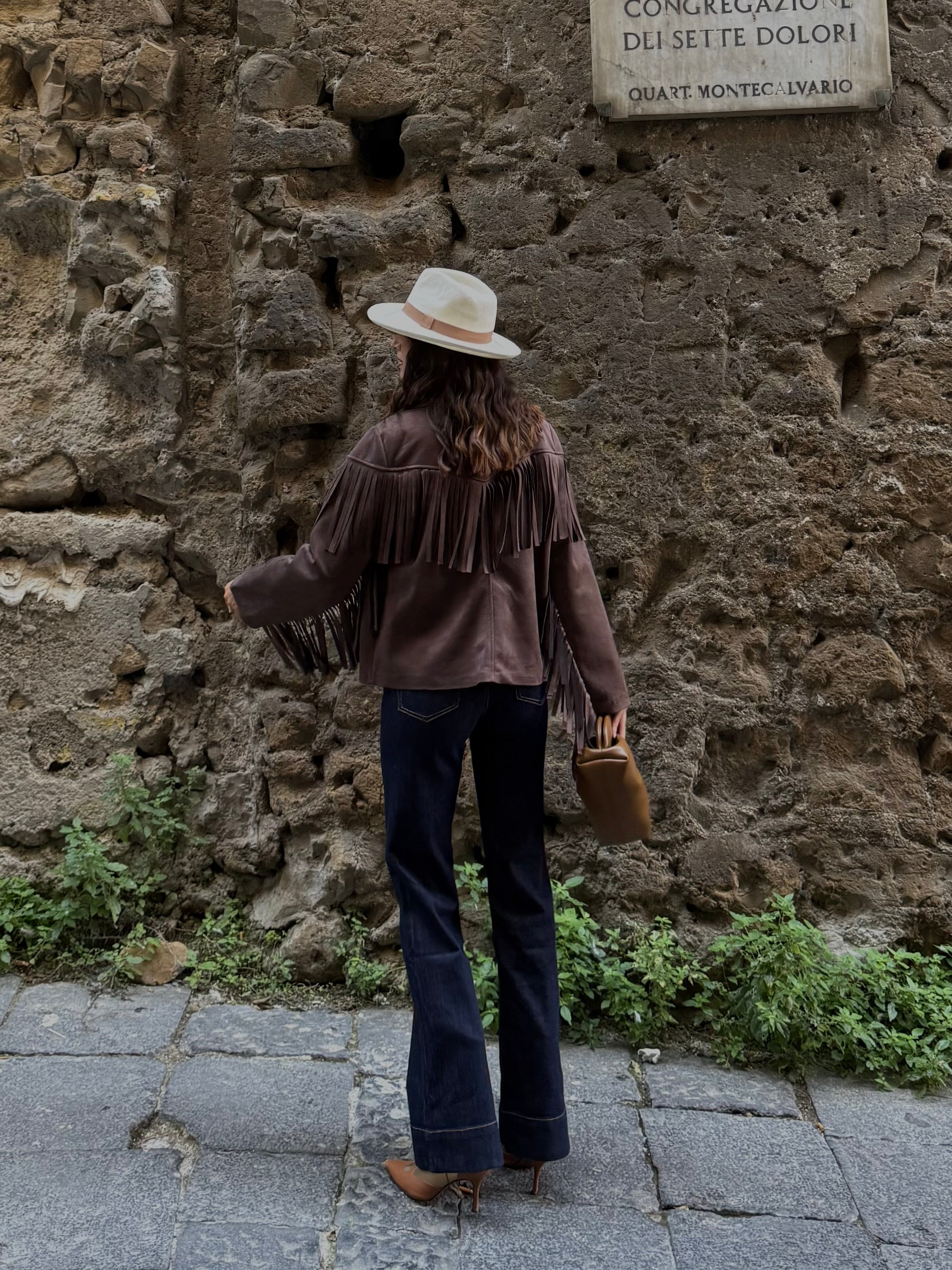 Giacca frange marrone