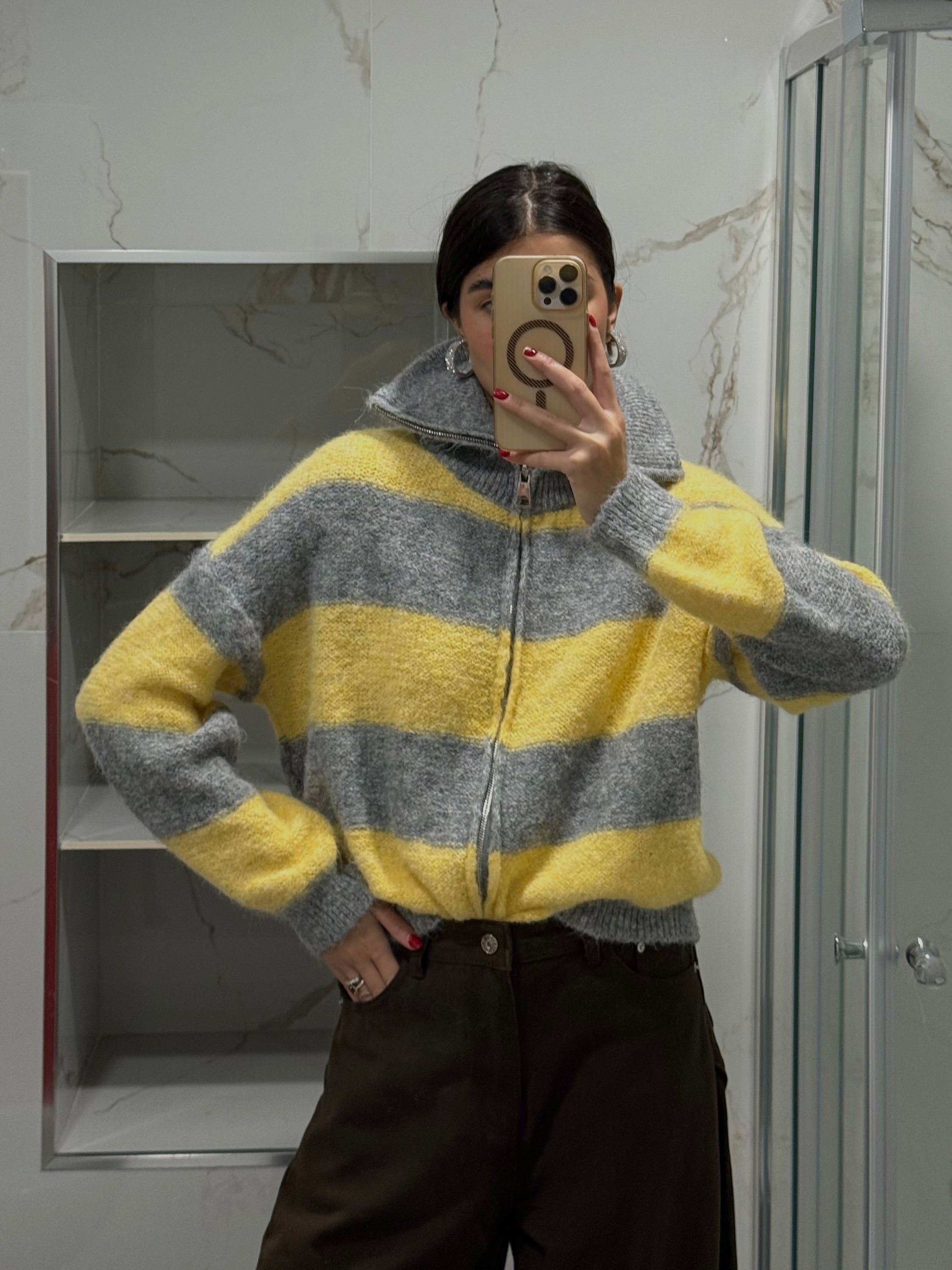 Cardigan righe grigio