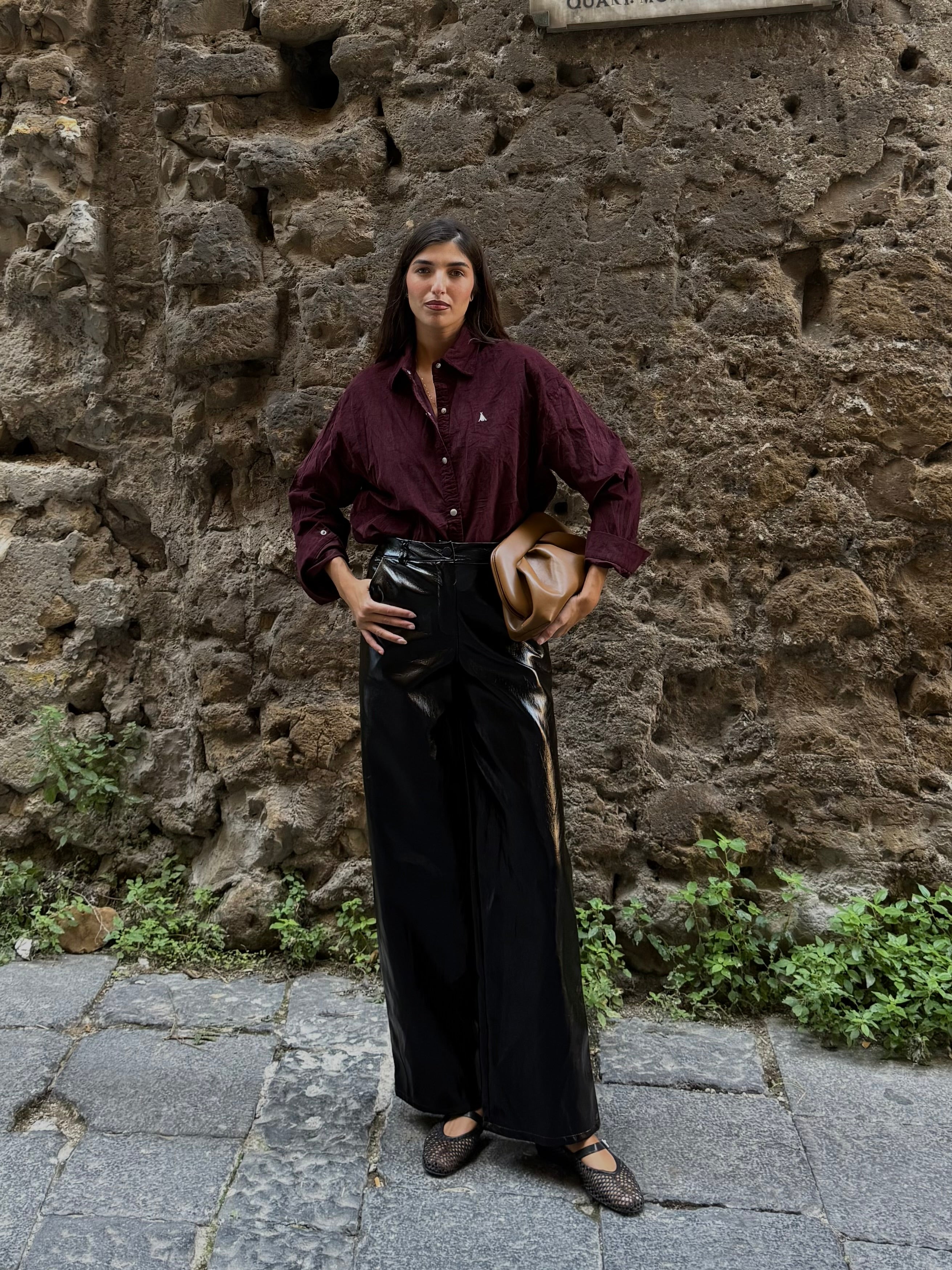Pantalone ecopelle nero