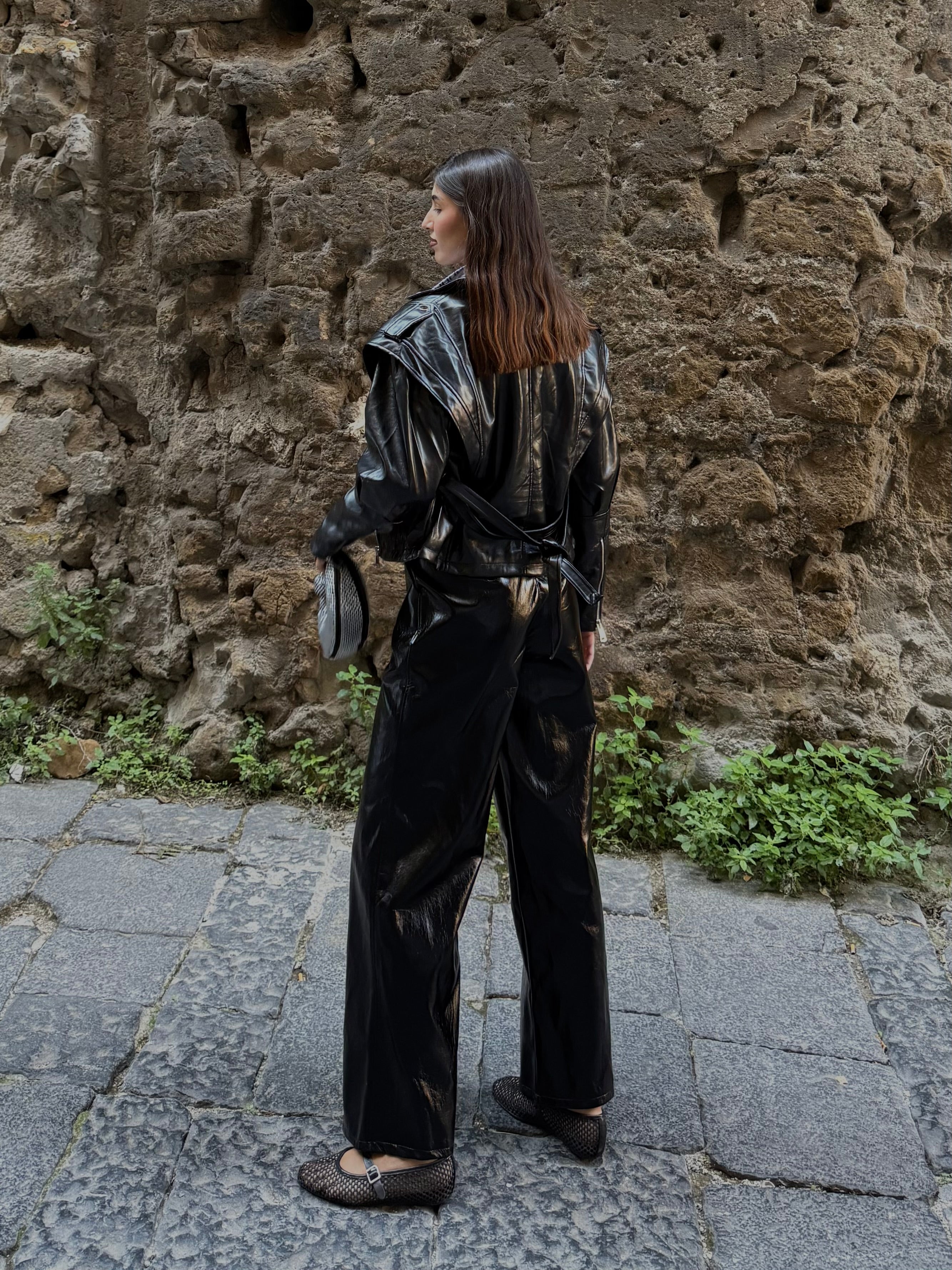 Pantalone ecopelle nero