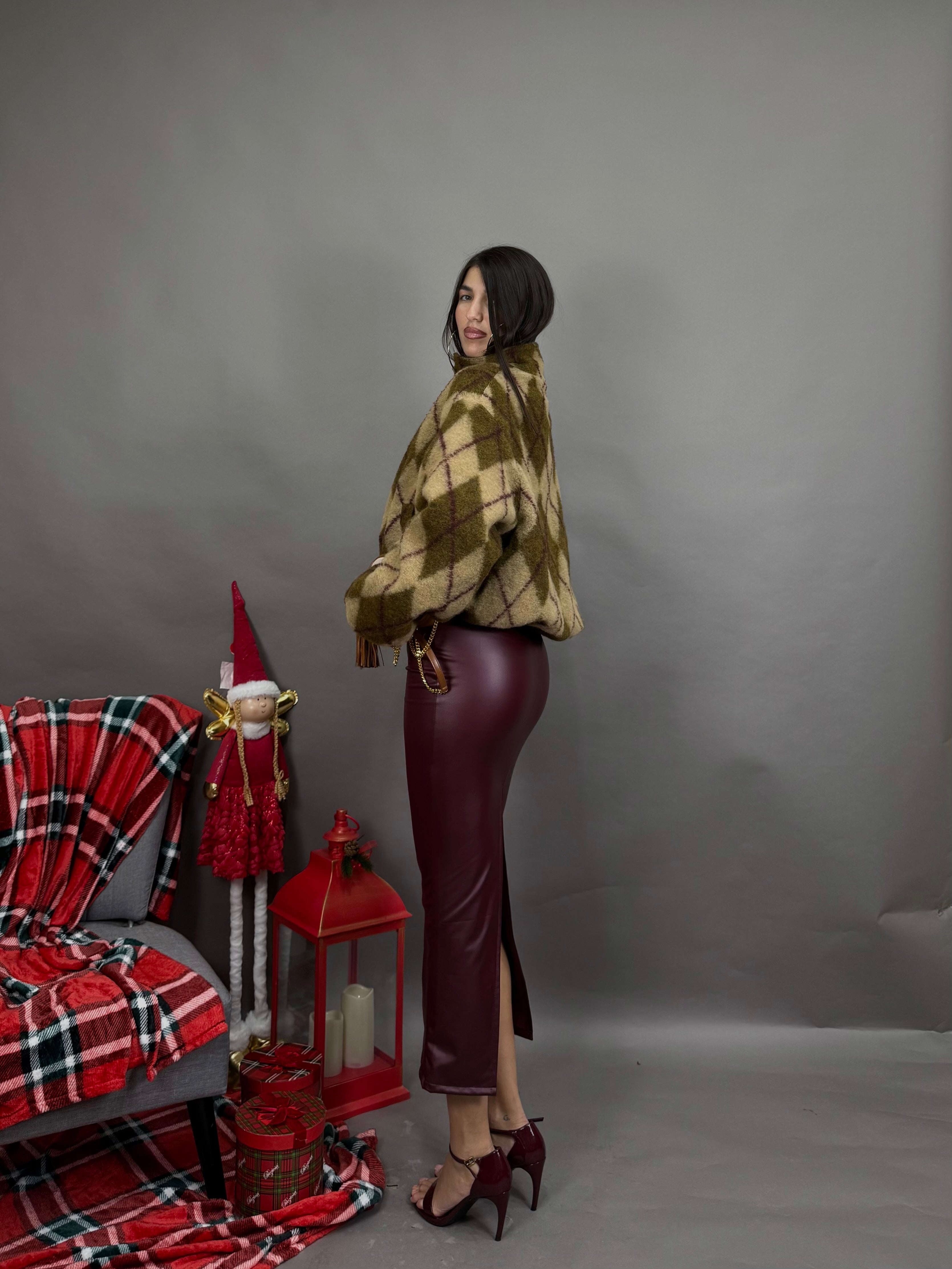 Gonna ecopelle bordeaux