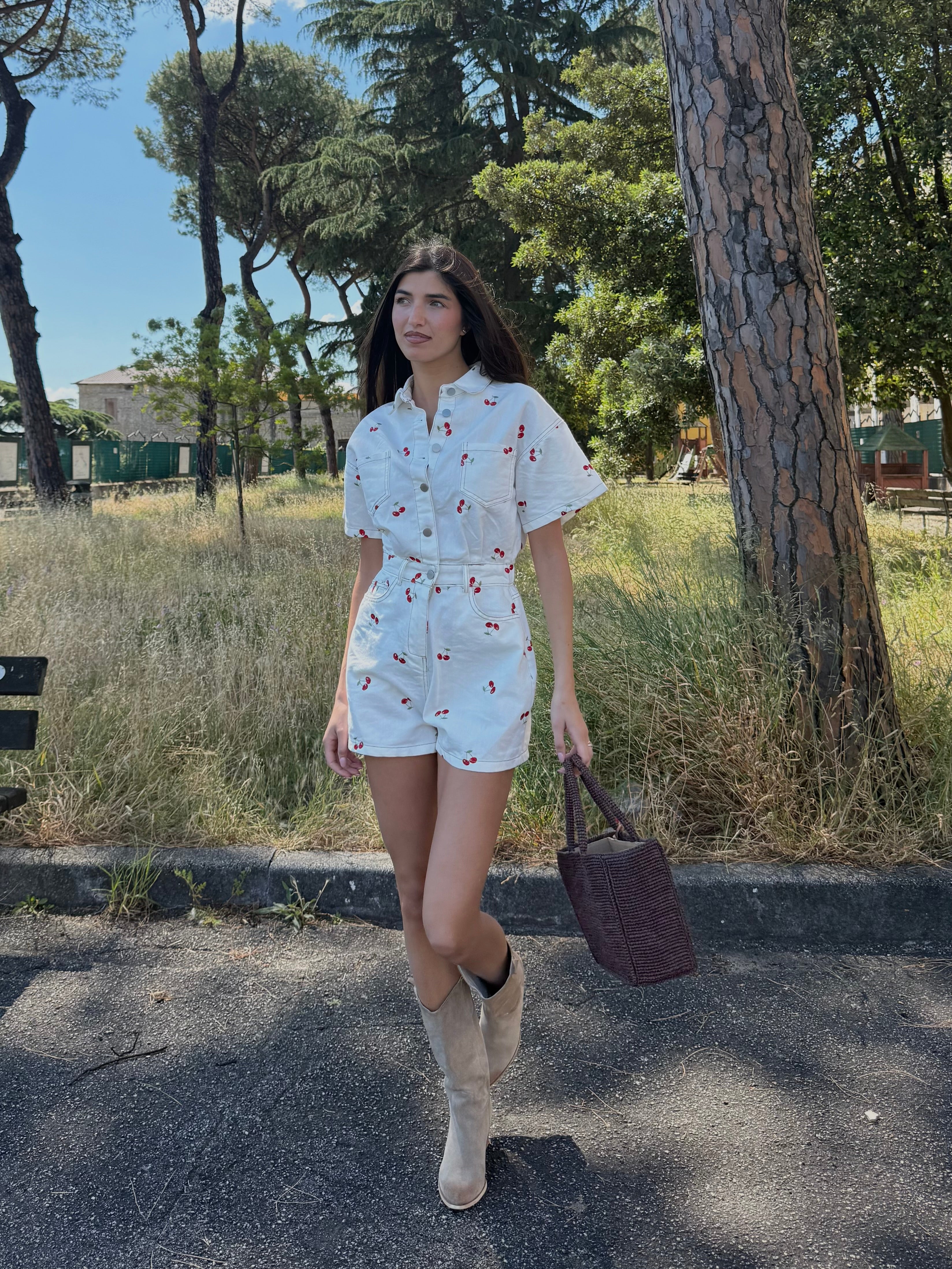 Tuta in jeans cherry