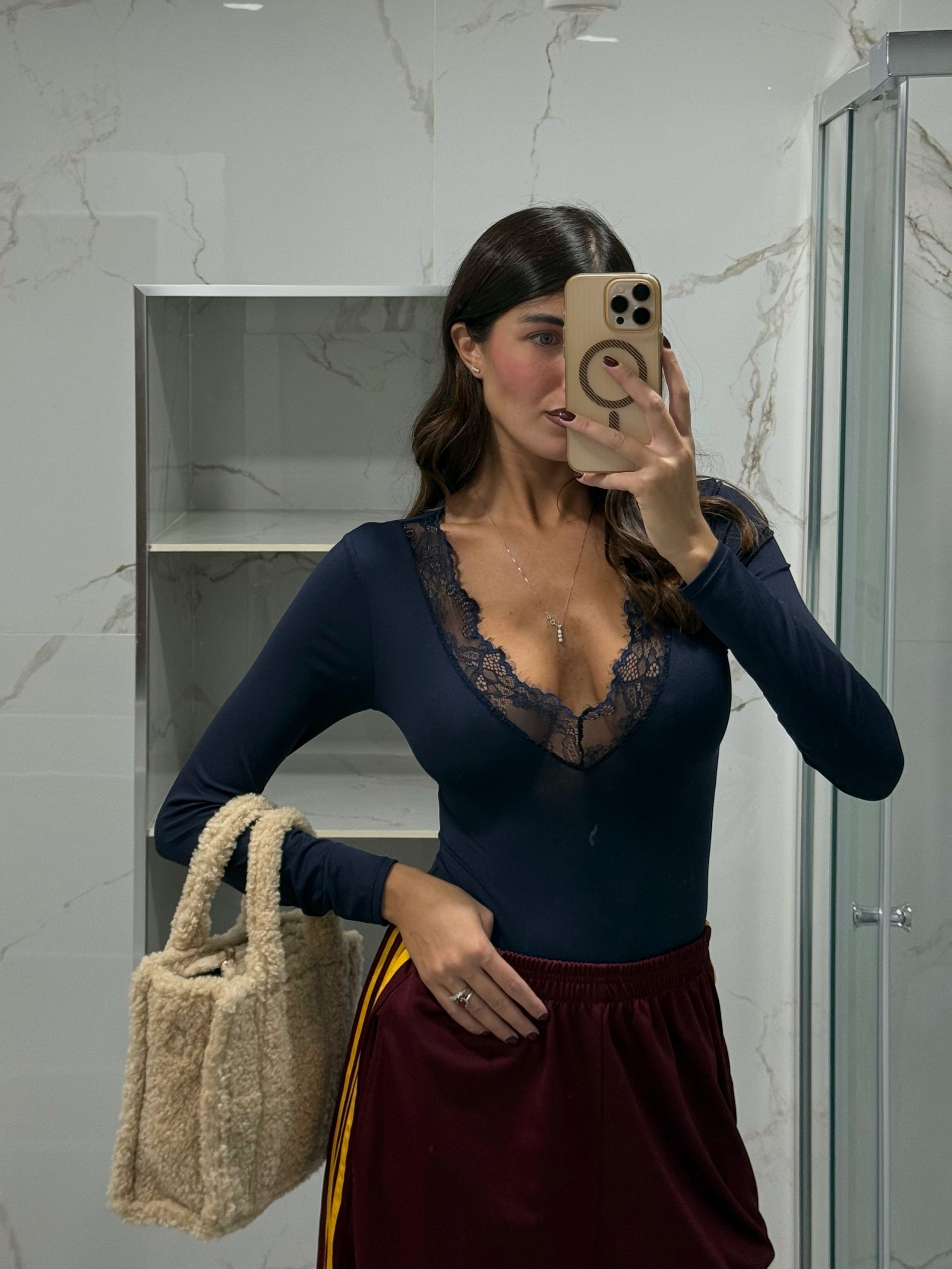 Body modellante pizzo blu