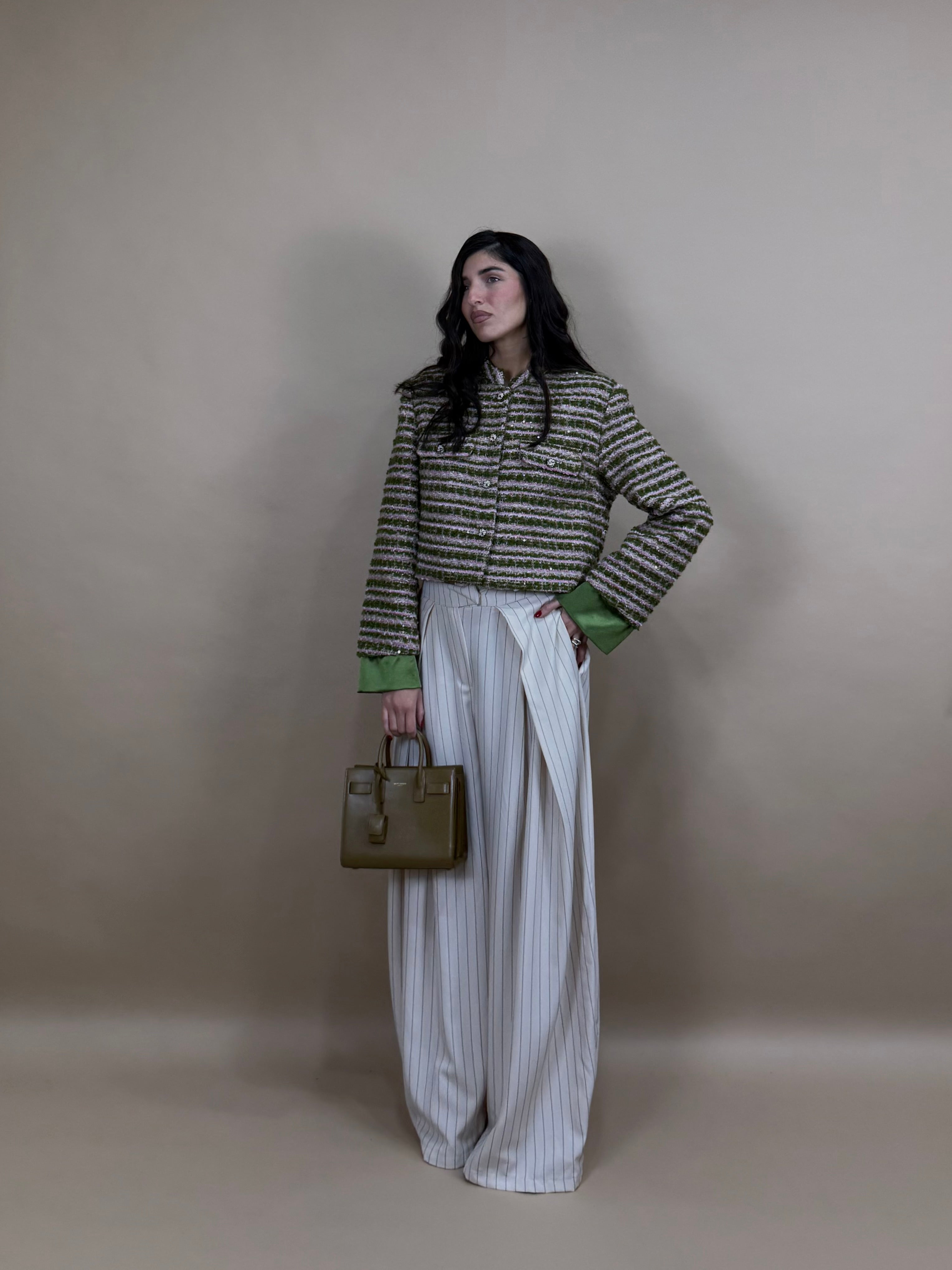 Pantalone gessato panna