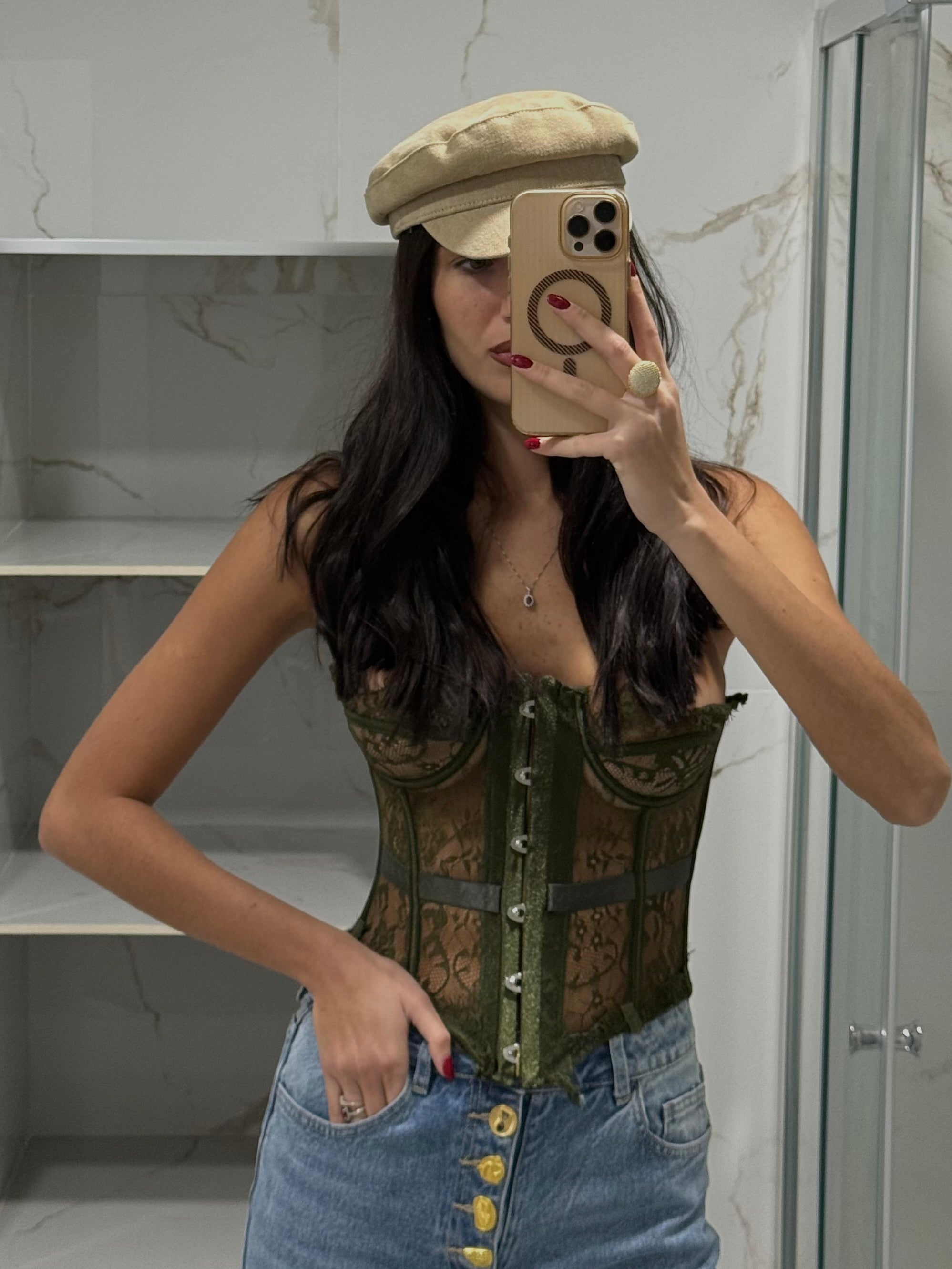 Corpetto pizzo verde