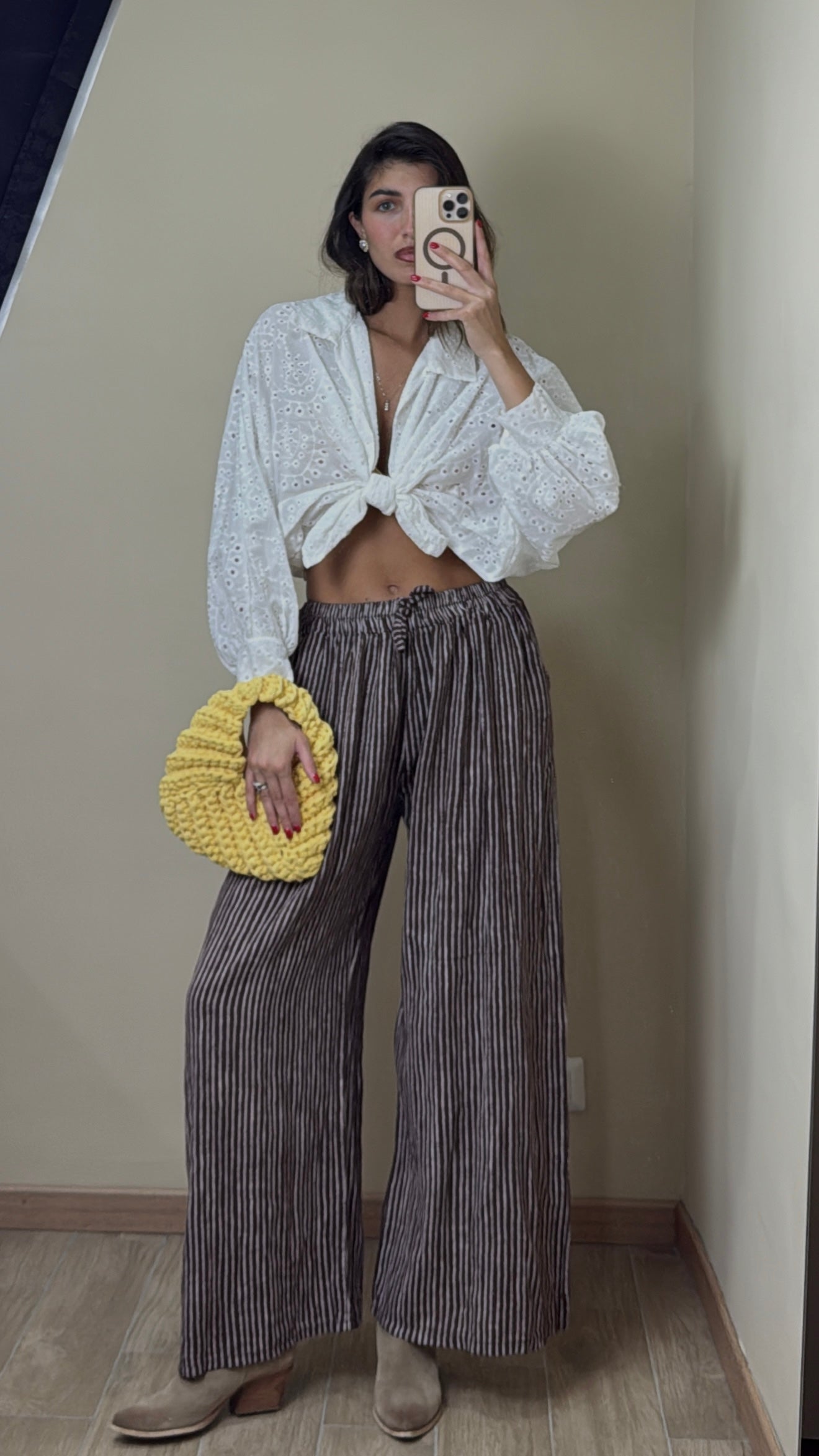 Pantalone cotone righe marrone - LadyB Shop Online