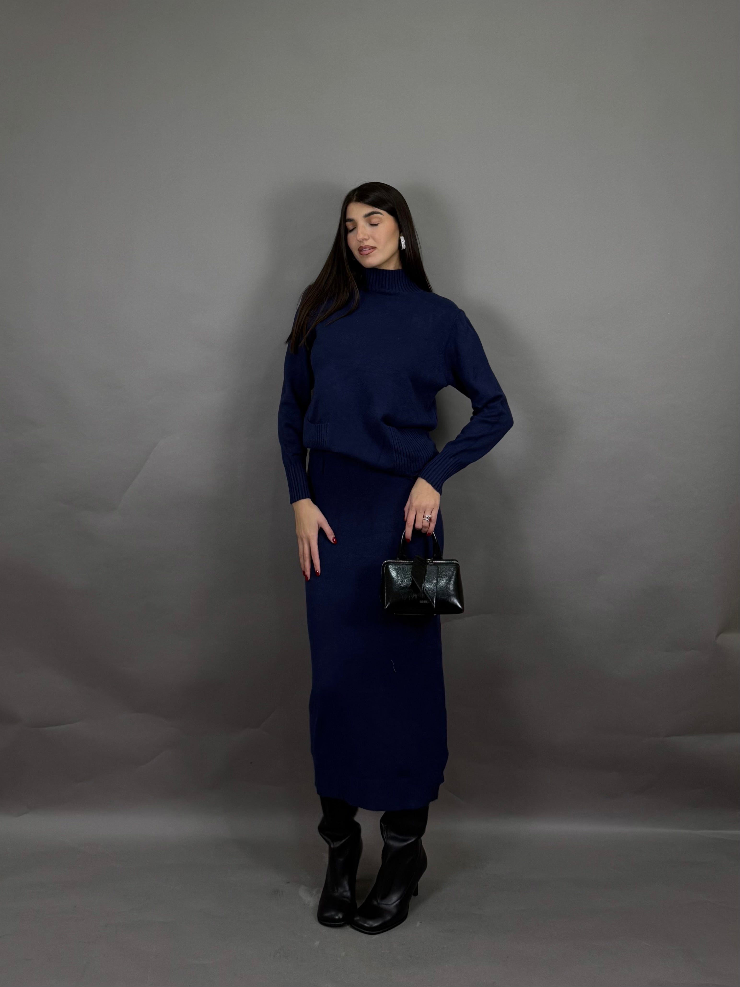 Coordinato lana rasata blu