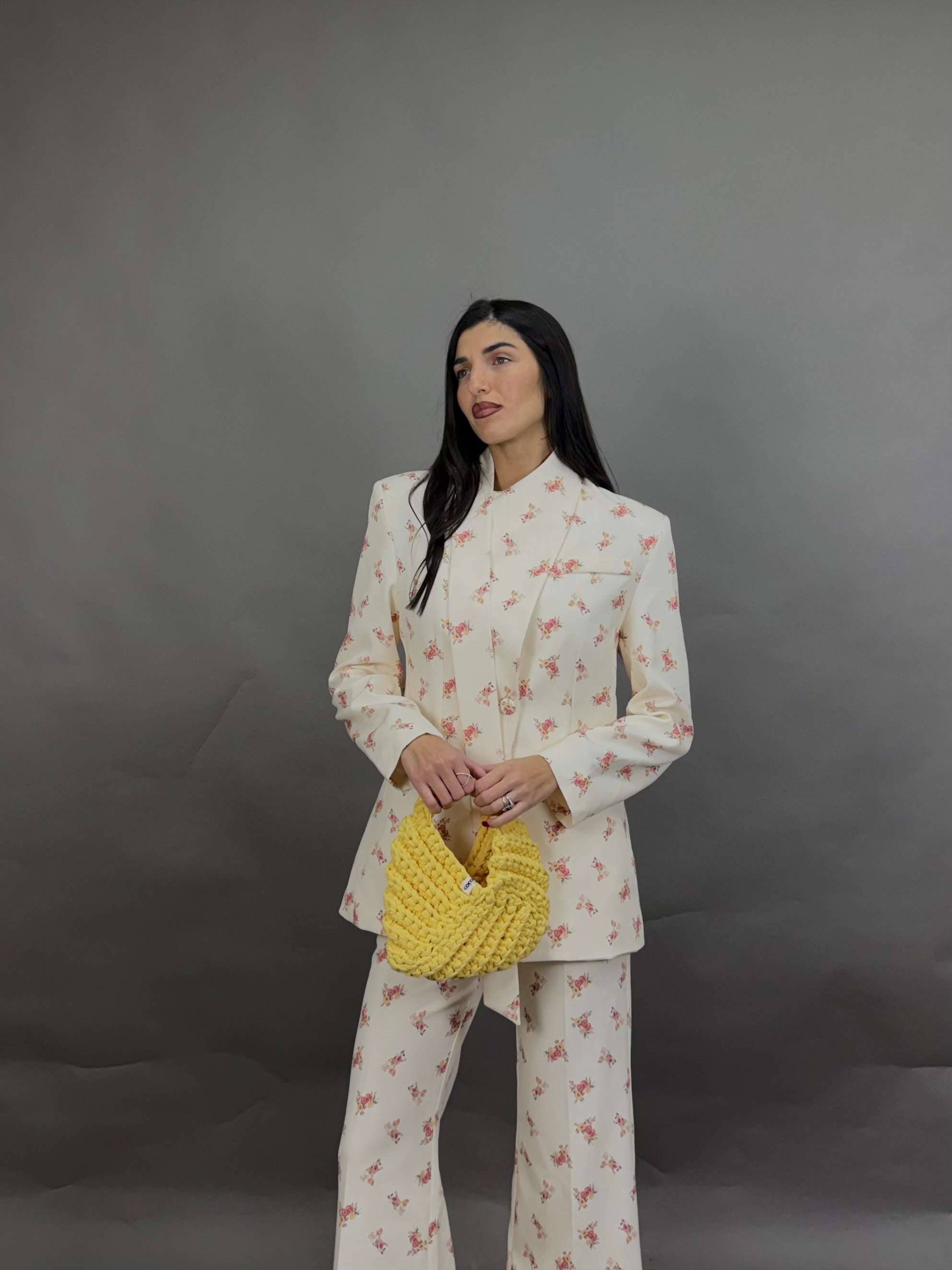 Blazer fiori lumina panna