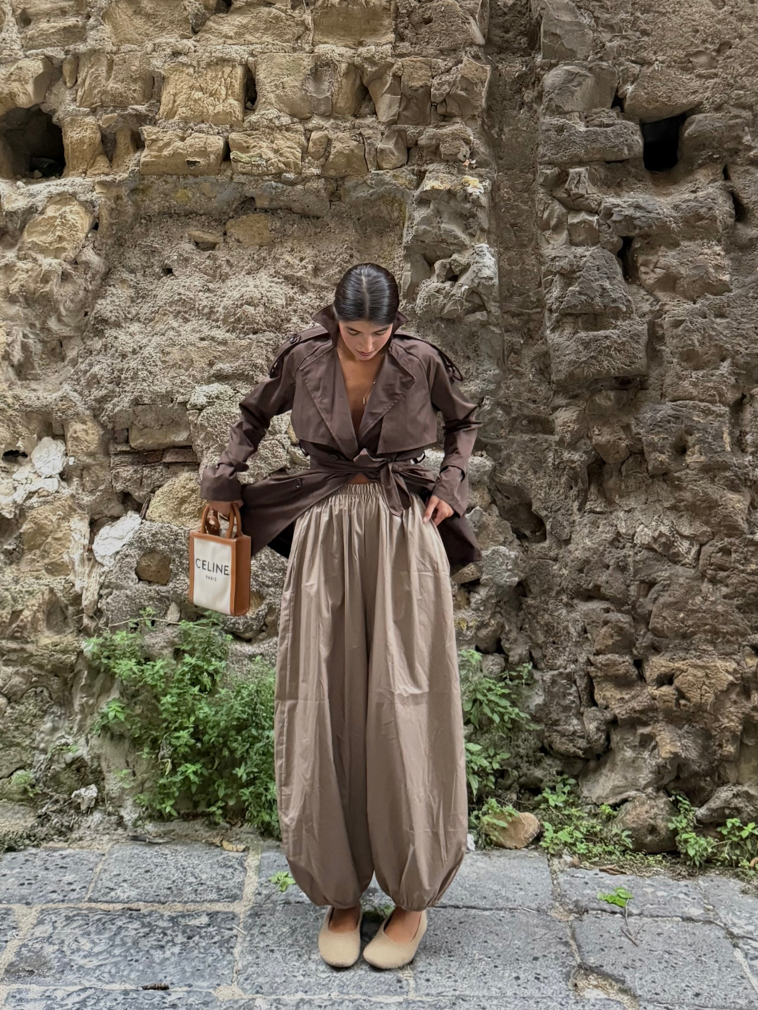 Pantalone in cotone cammello