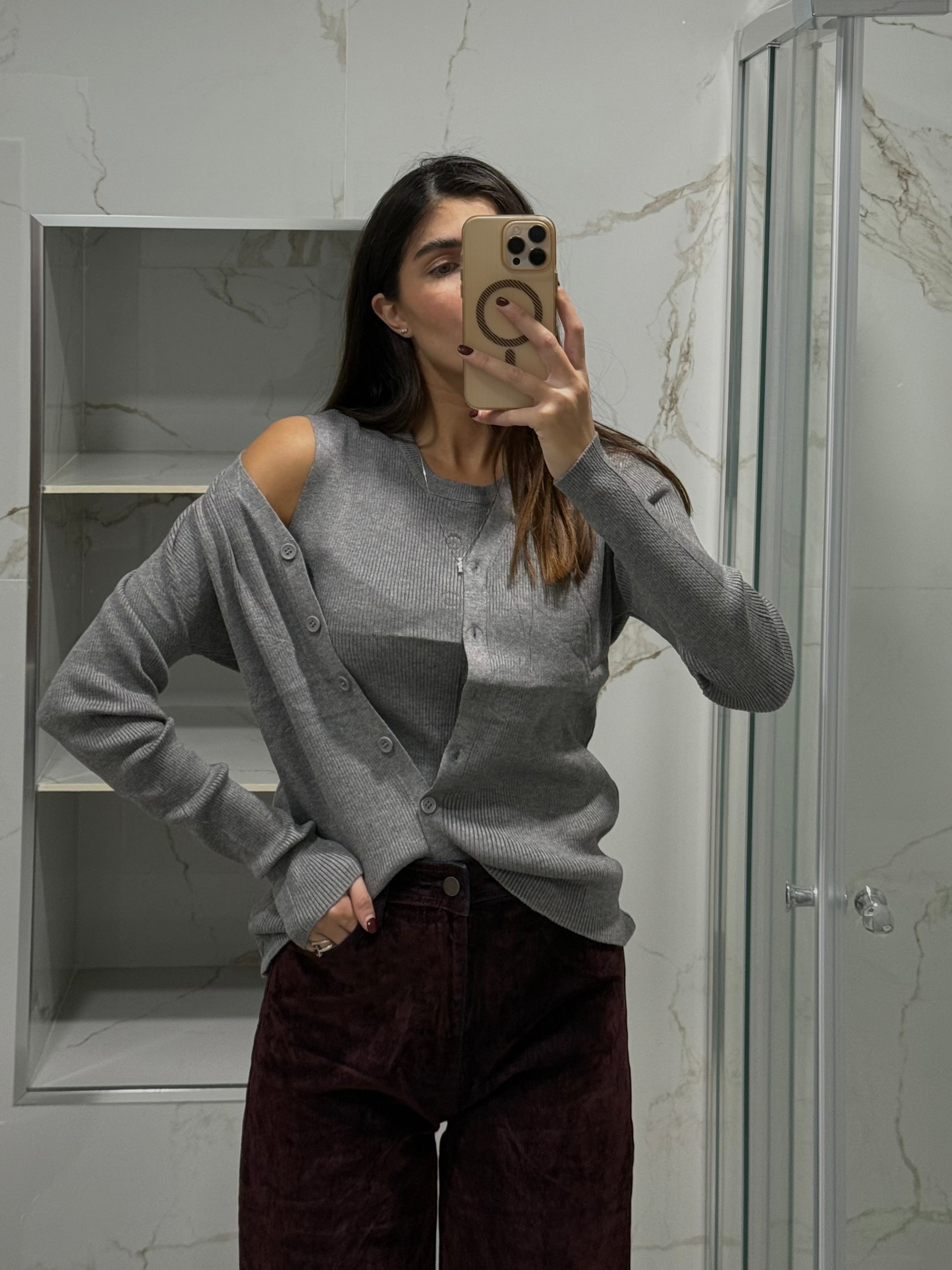 Canotta + cardigan grigio