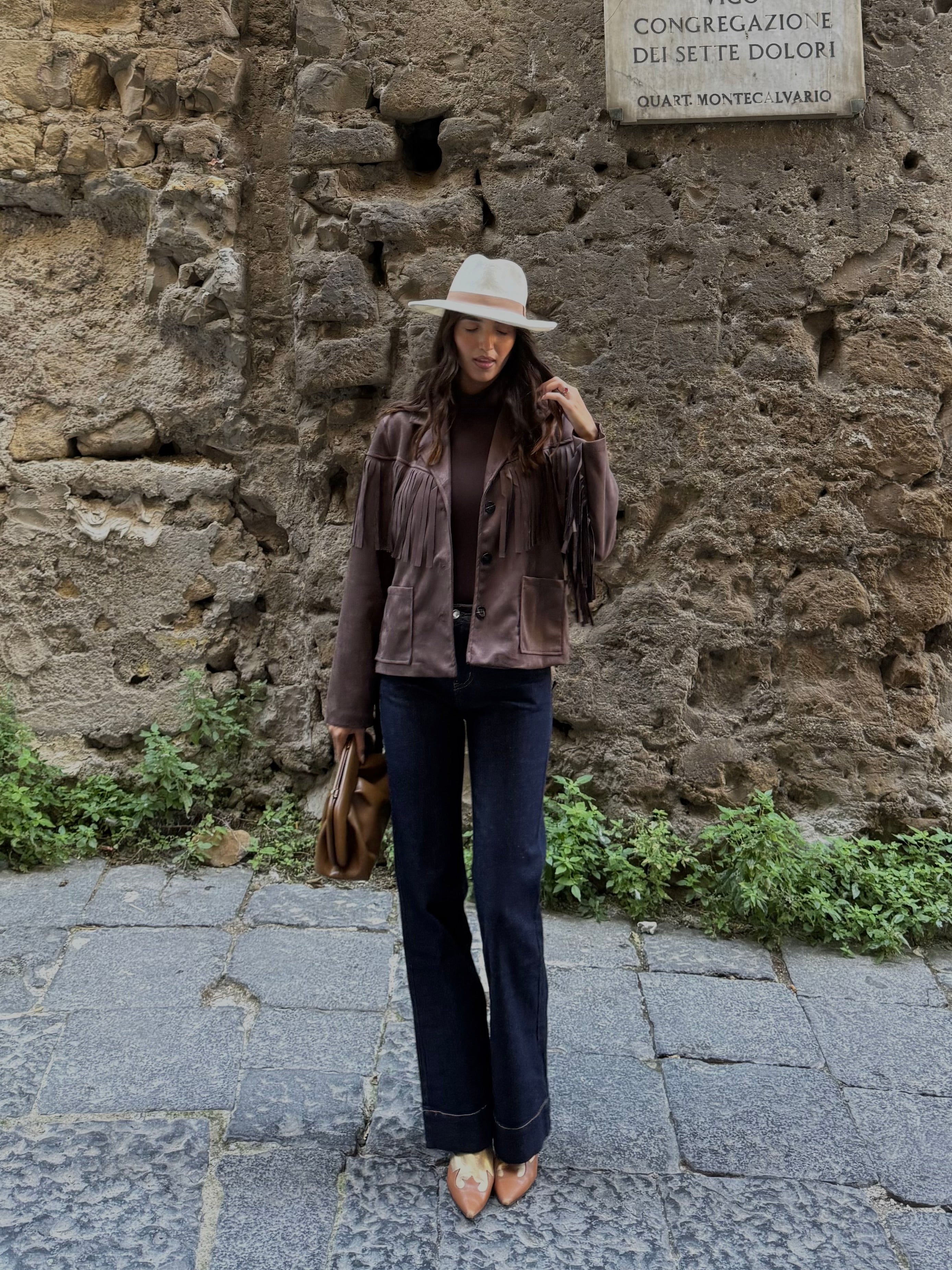 Giacca frange marrone