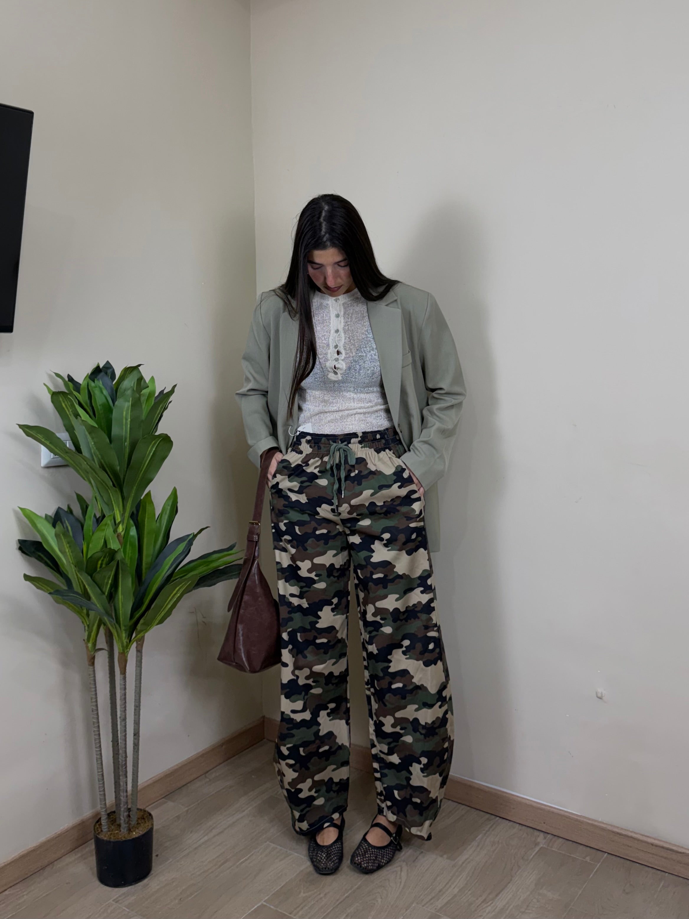 Pantalone in cotone mimetico