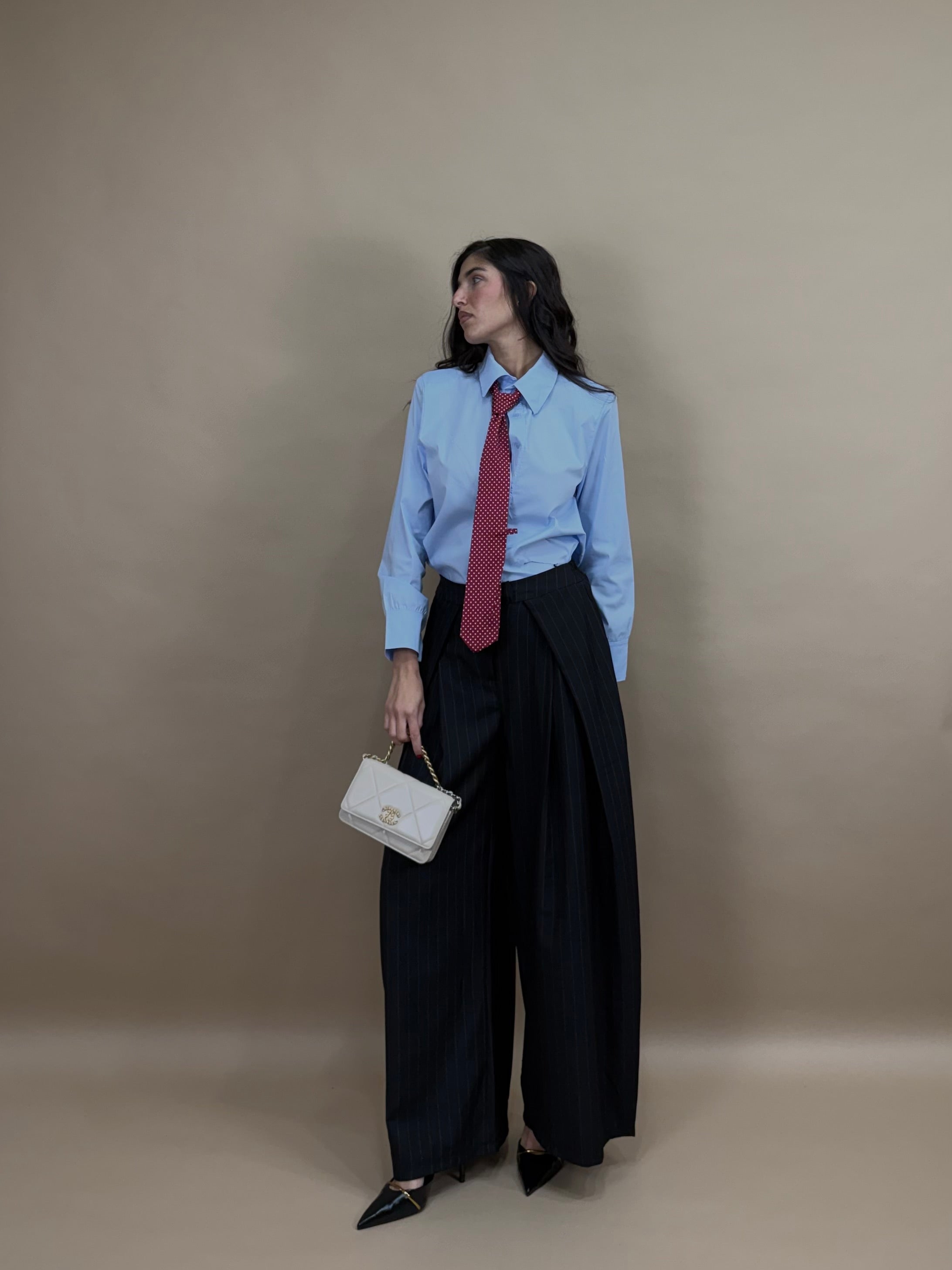 Pantalone gessato nero