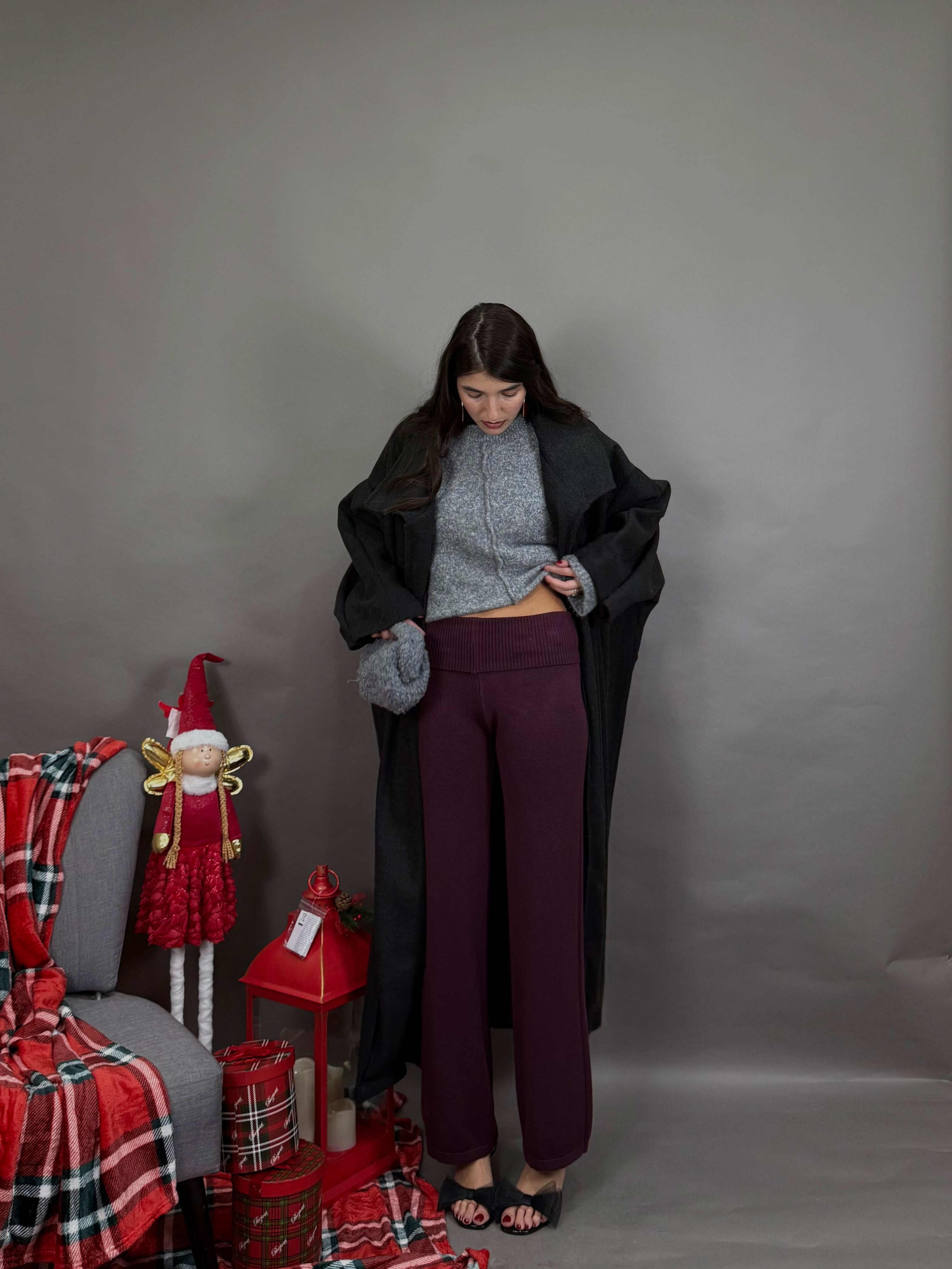 Pantalone lana rasata bordeaux