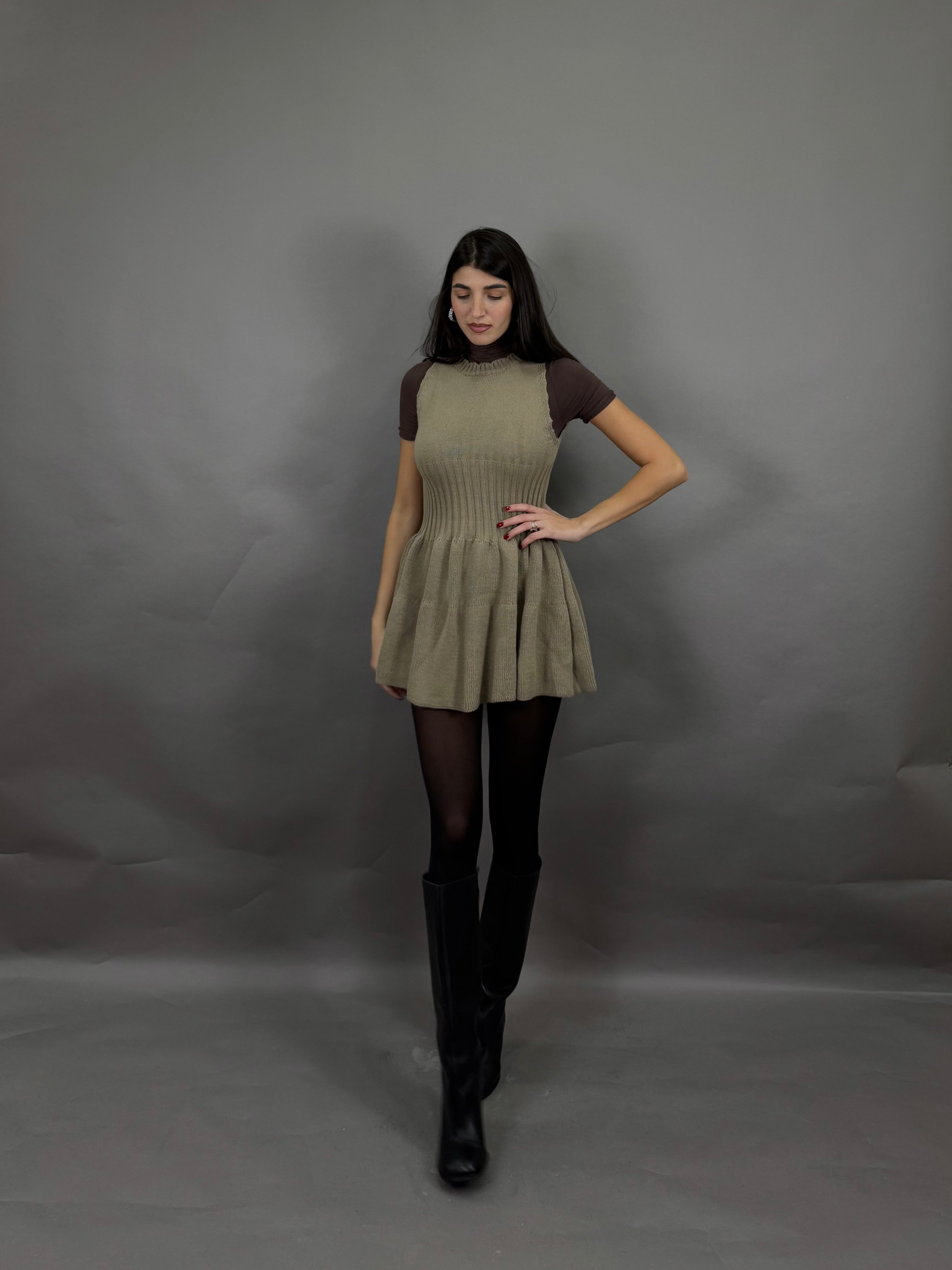 Dress lana rasata fango