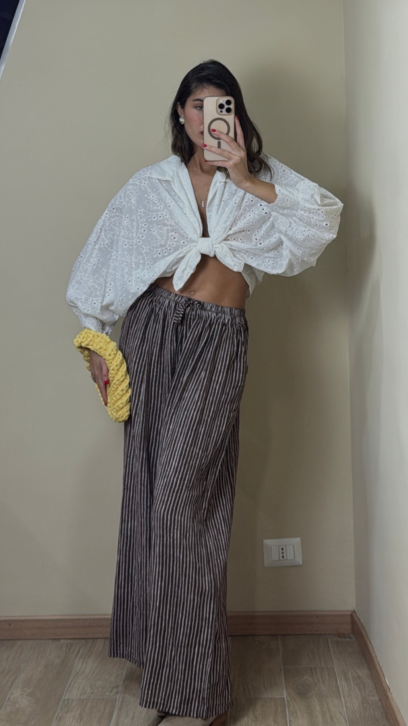 Pantalone cotone righe marrone - LadyB Shop Online
