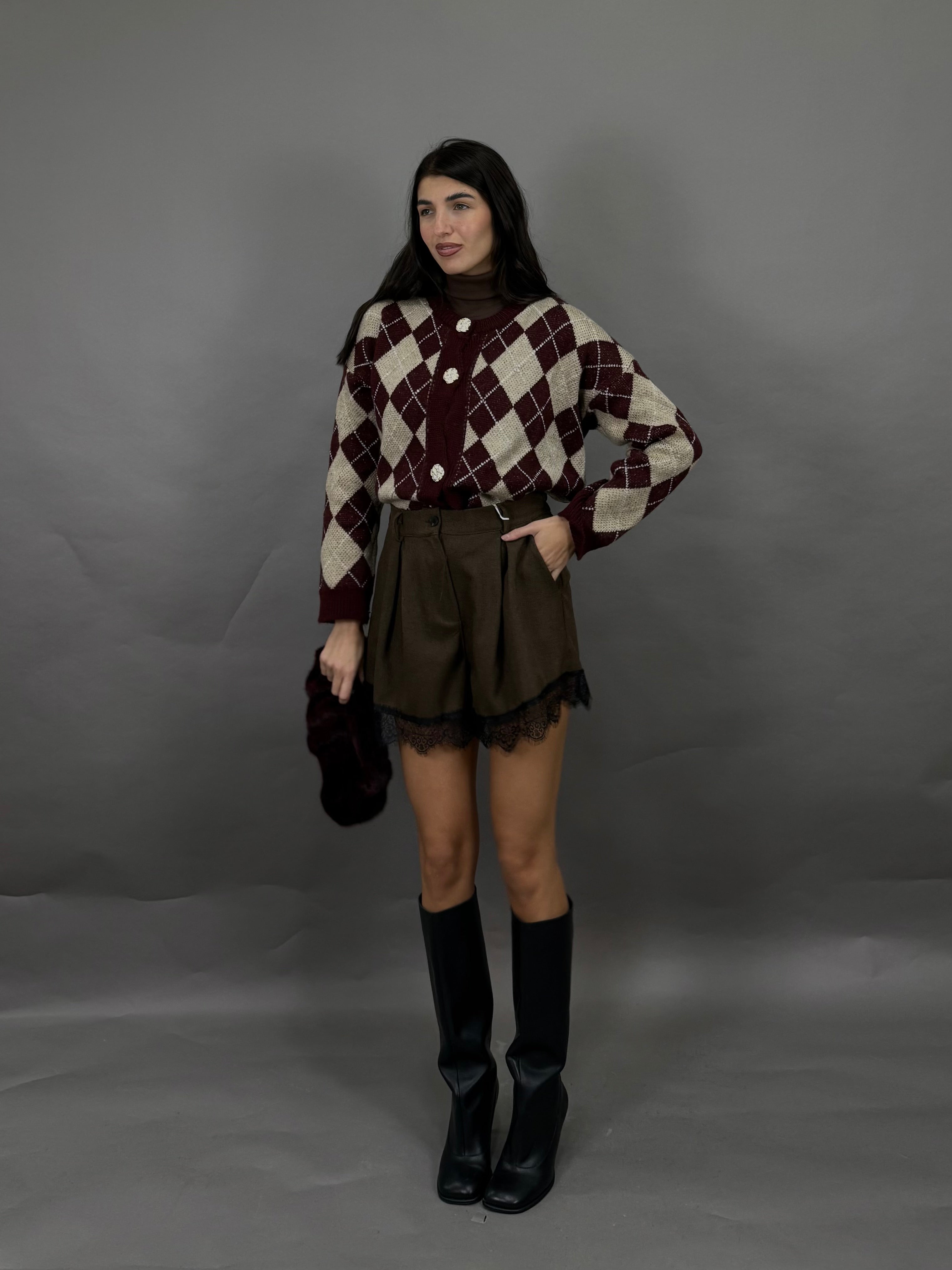 Shorts pizzo marrone