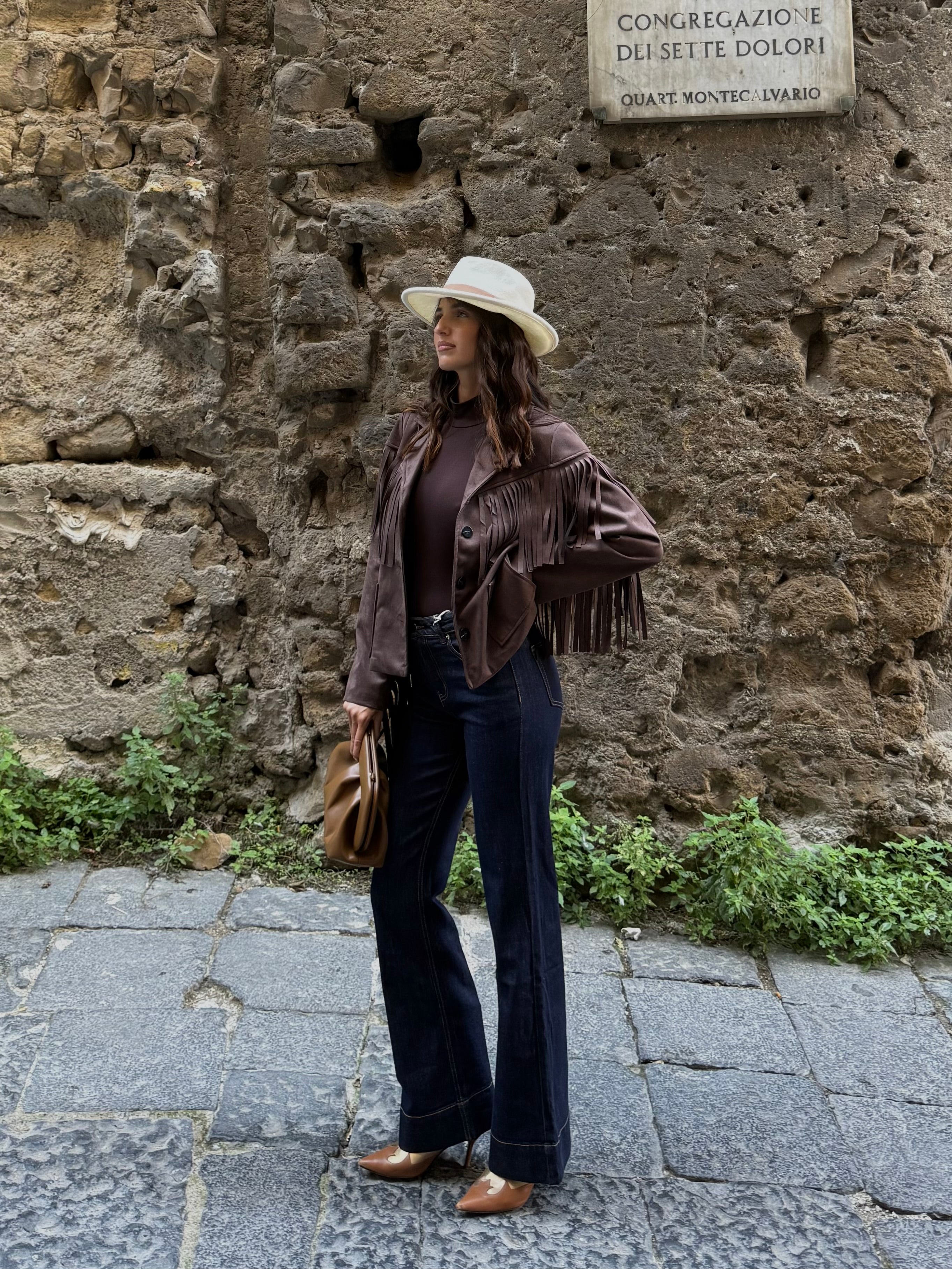 Giacca frange marrone