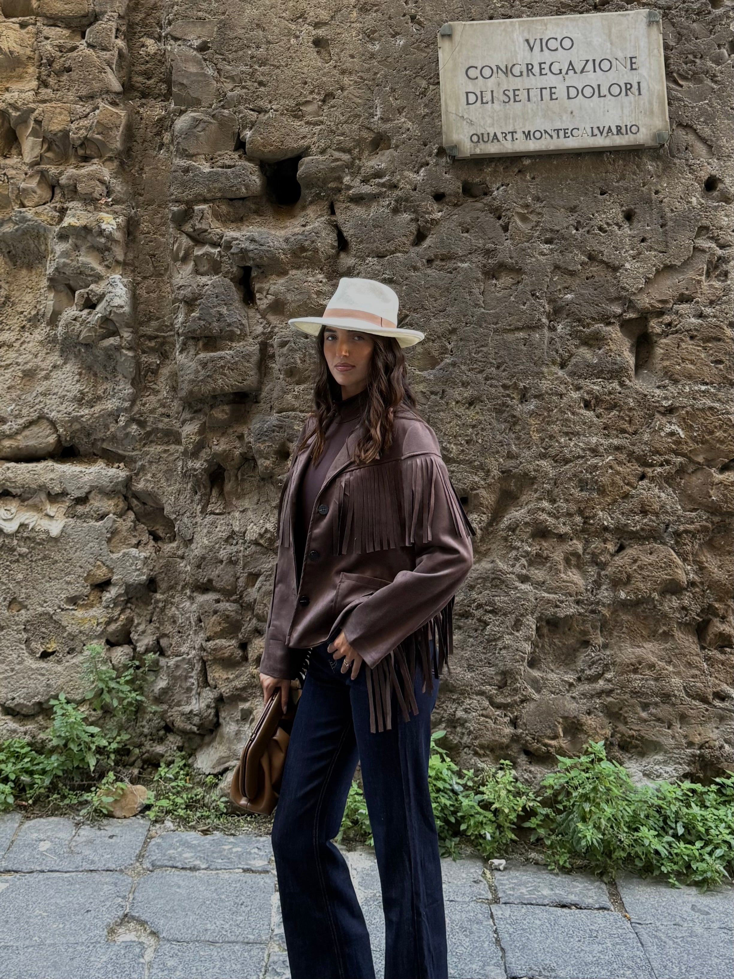 Giacca frange marrone